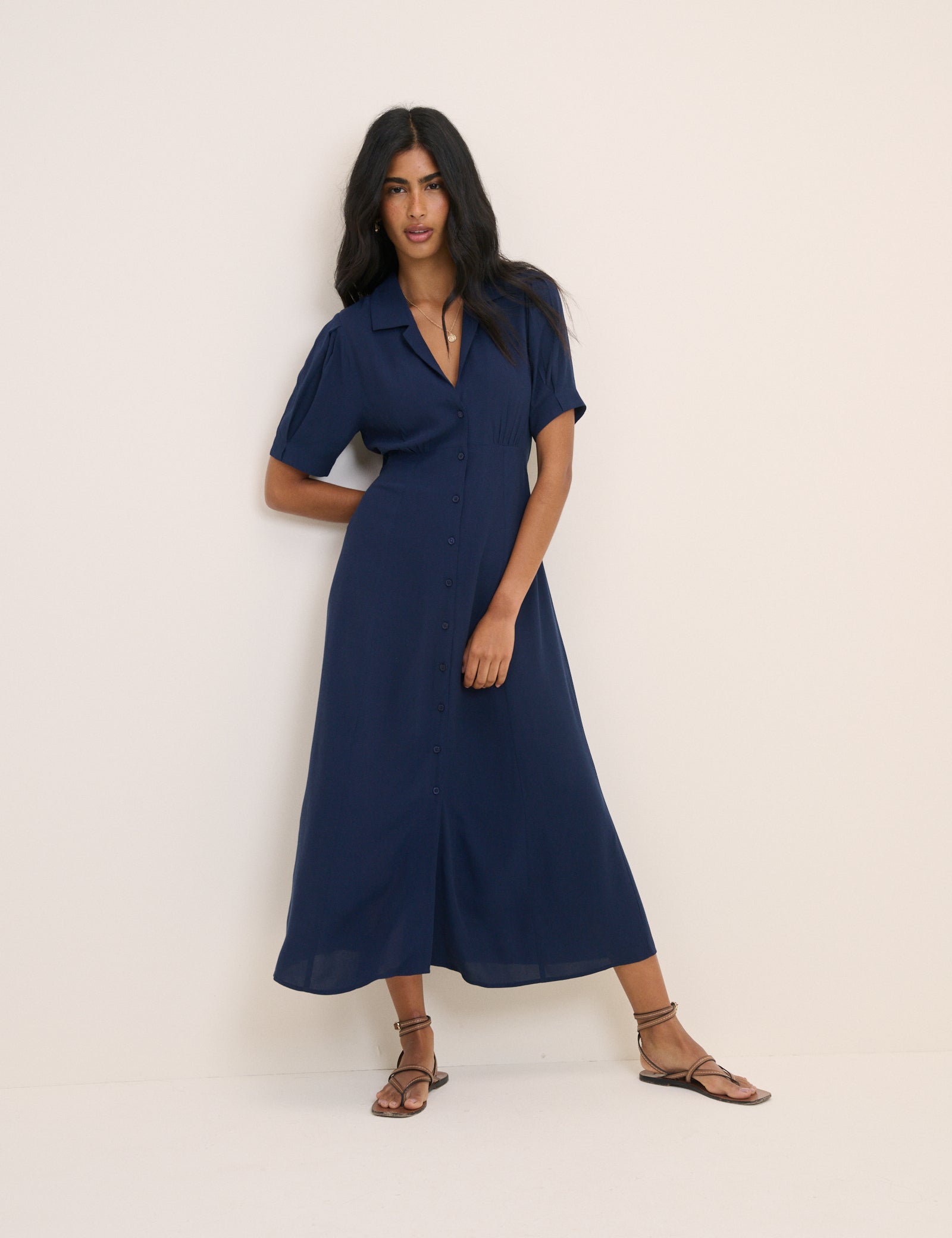 Navy Collared Chrissy Midi Dress