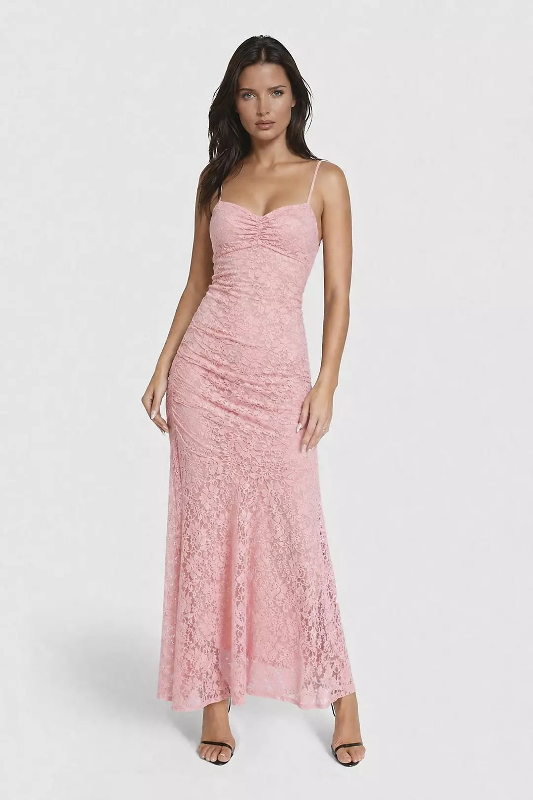 Strapless Drop Waist Lace Midi Dress