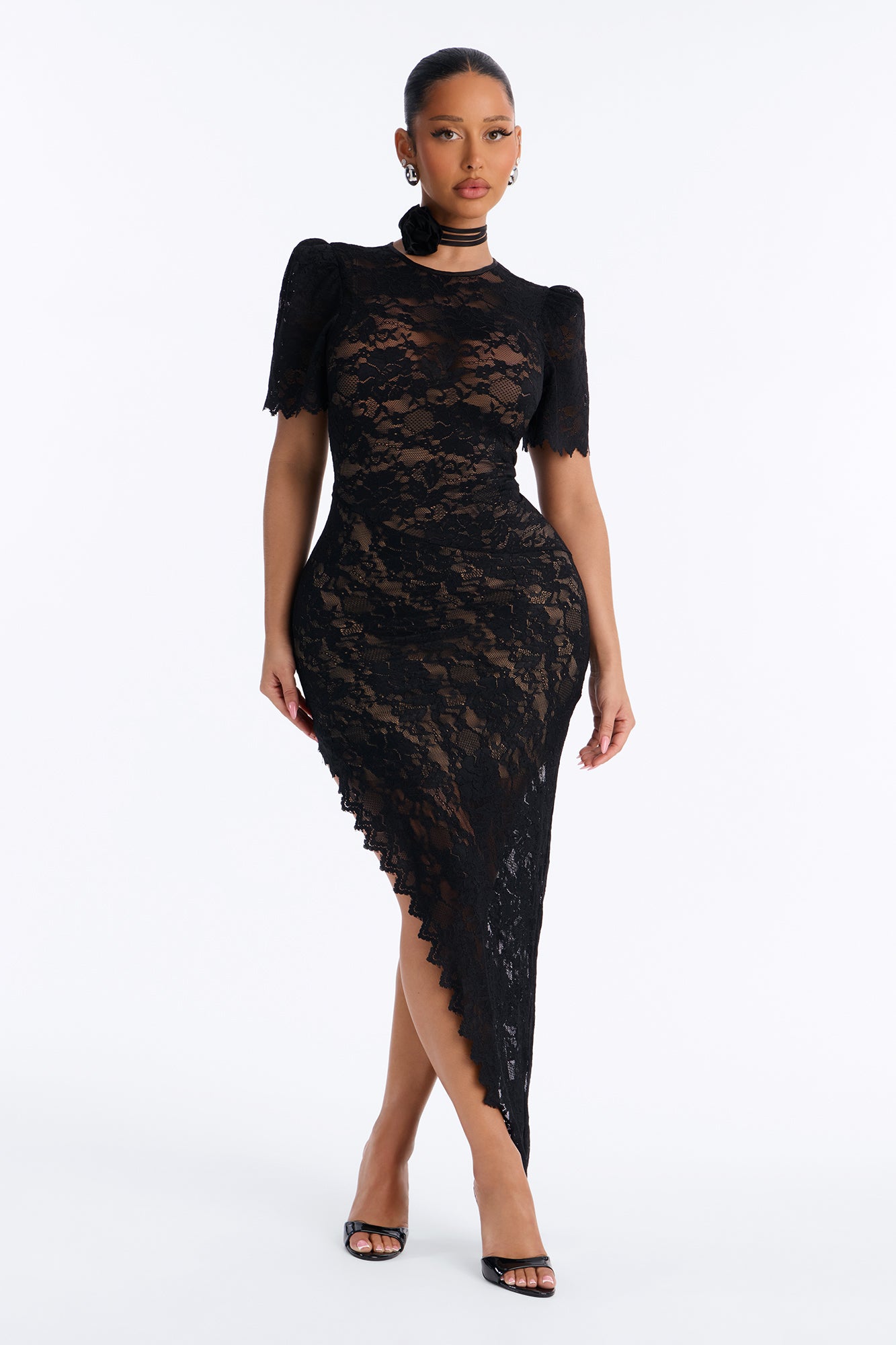 Rose To Beauty 2 Piece Floral Lace Midi Dress - Black