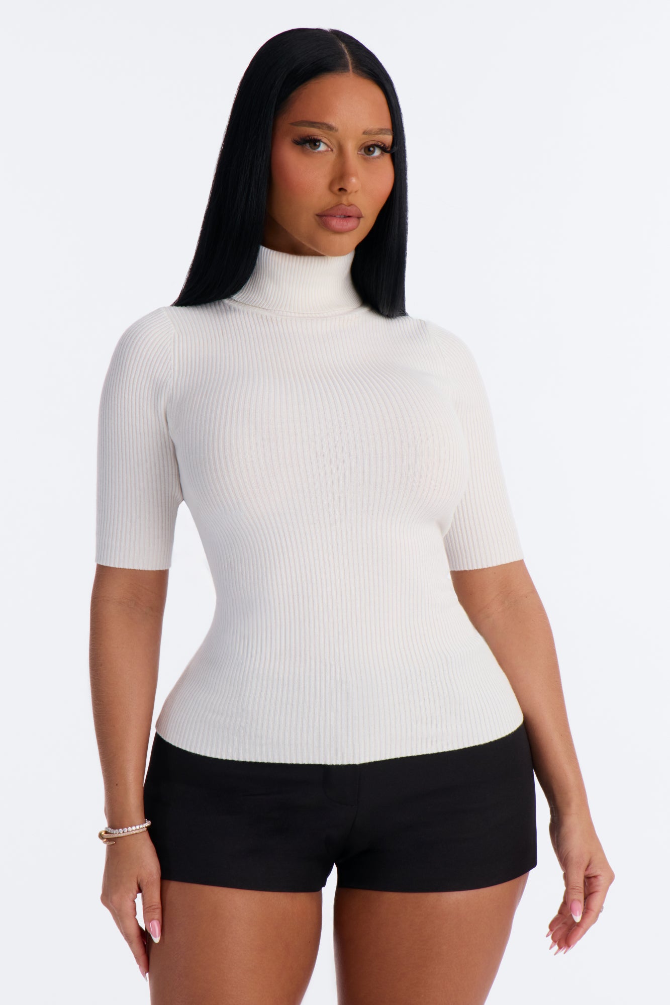 Tara Turtle Neck Elbow Sleeve Sweater - Ivory