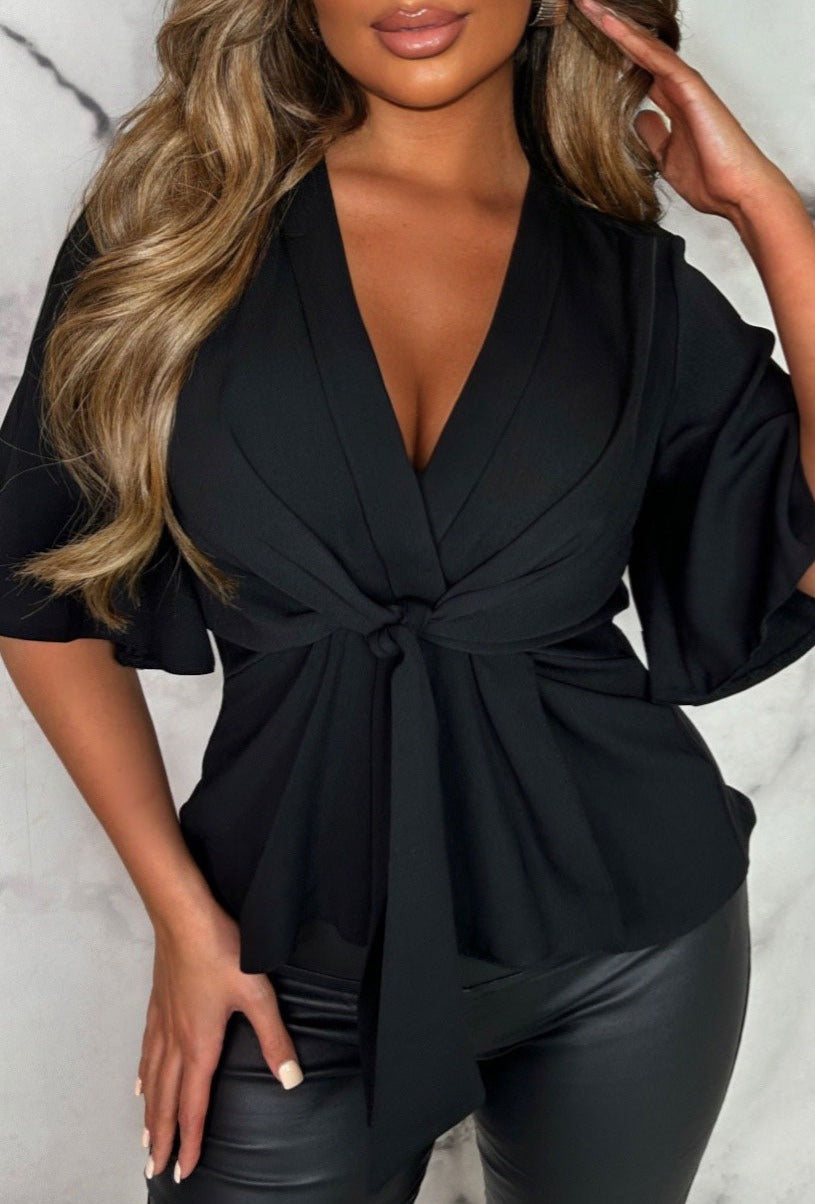 Knot Yours Black Knot Front Short Sleeve Top