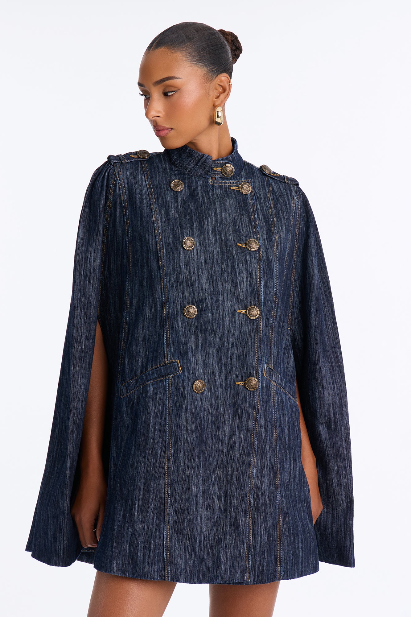 Sloane Plaid Lined Poncho Denim Jacket - Dark Denim