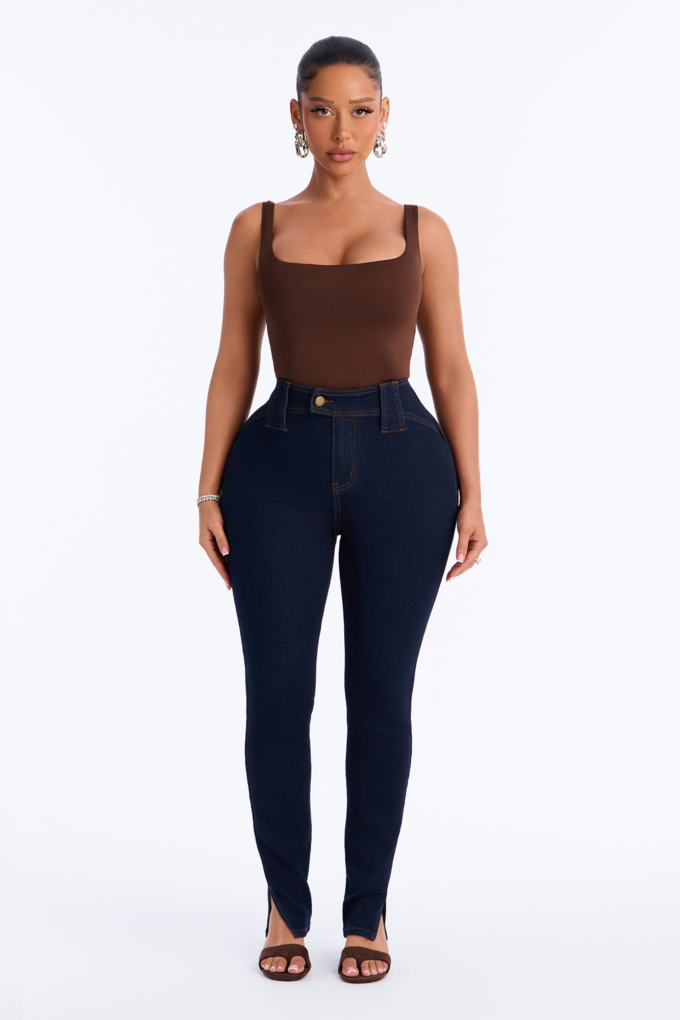Hit It Compression Stretch High Rise Skinny Jeans - Dark Wash