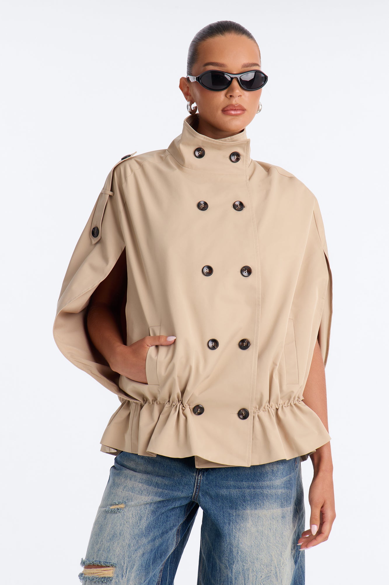 Bianca Twill Bubble Trench Cape - Khaki