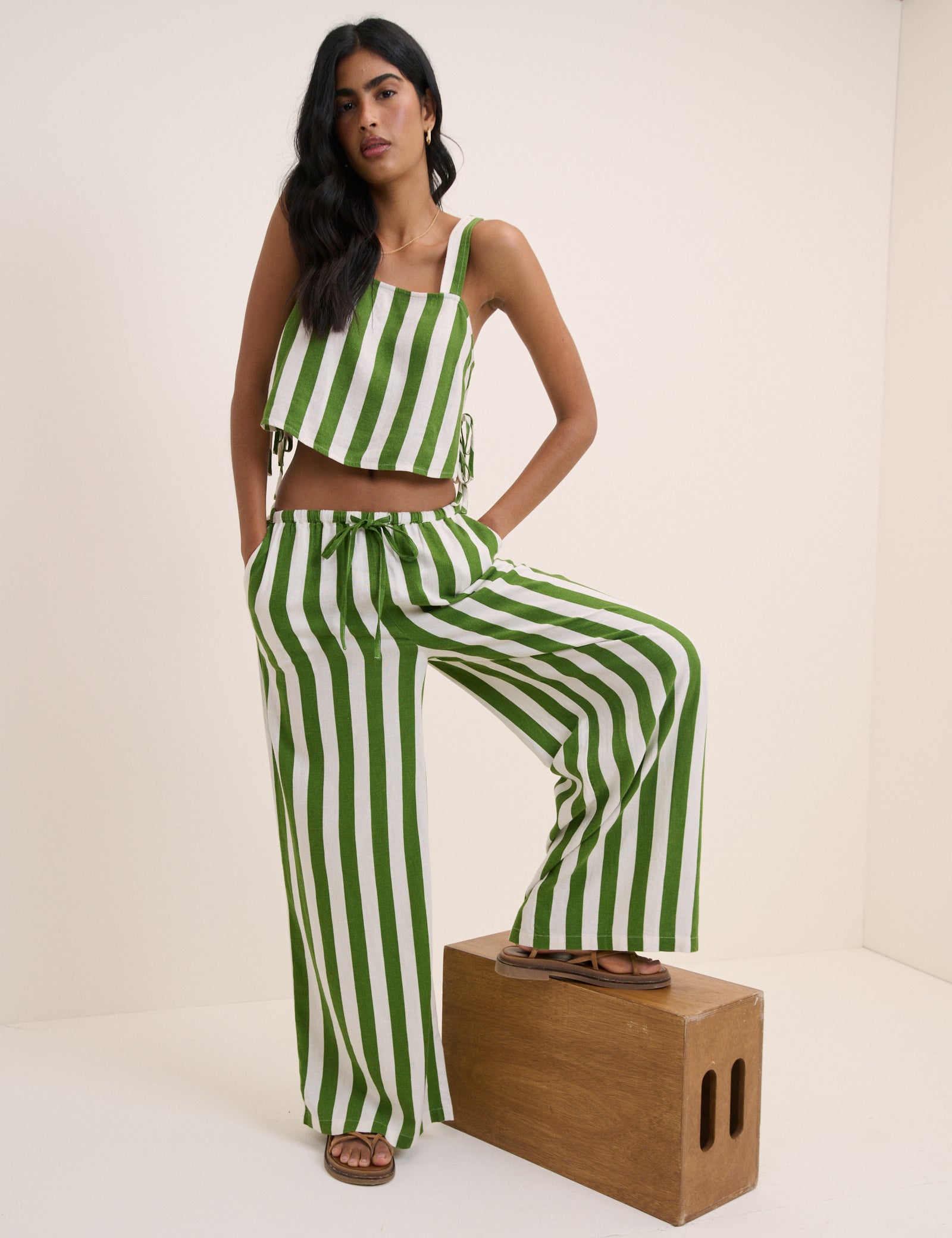 Green Striped Linen-Rich Reese Trousers