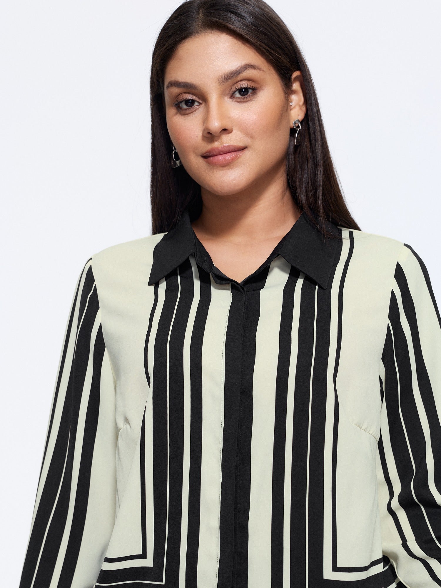 Geometric Striped Button‑Down Blouse