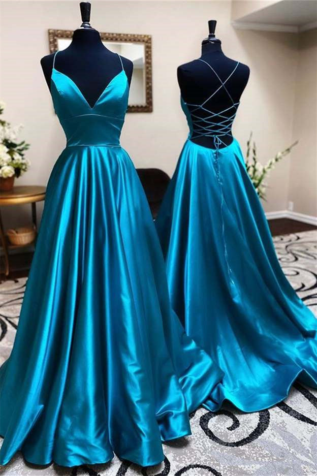 Gorgeous Blue Spaghetti Strap Sweetheart Evening Dress Long