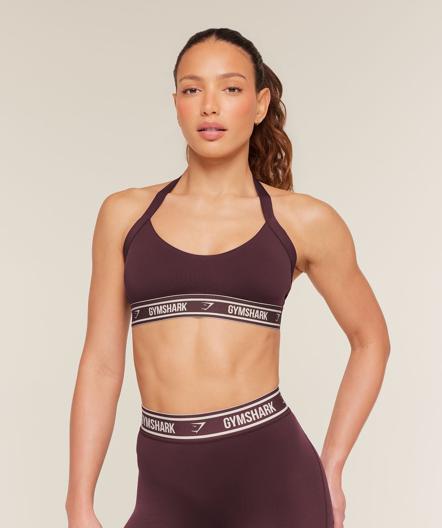 Gymshark Light Support Halter Neck Logo Sports Bra - Cherry Purple