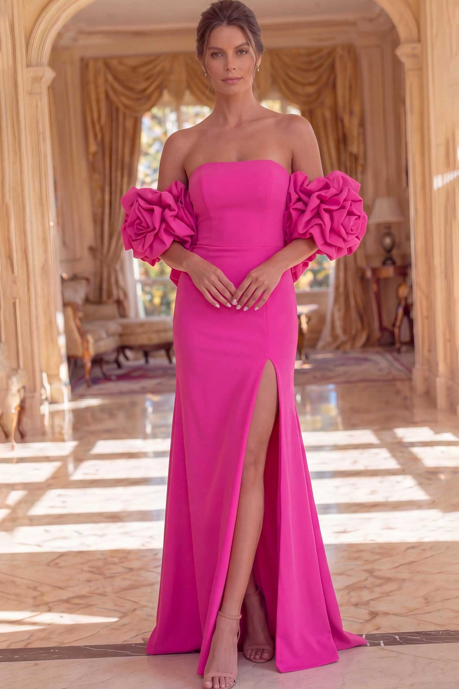 Jovani 49901 Floral Ruffle Sleeve Column Dress