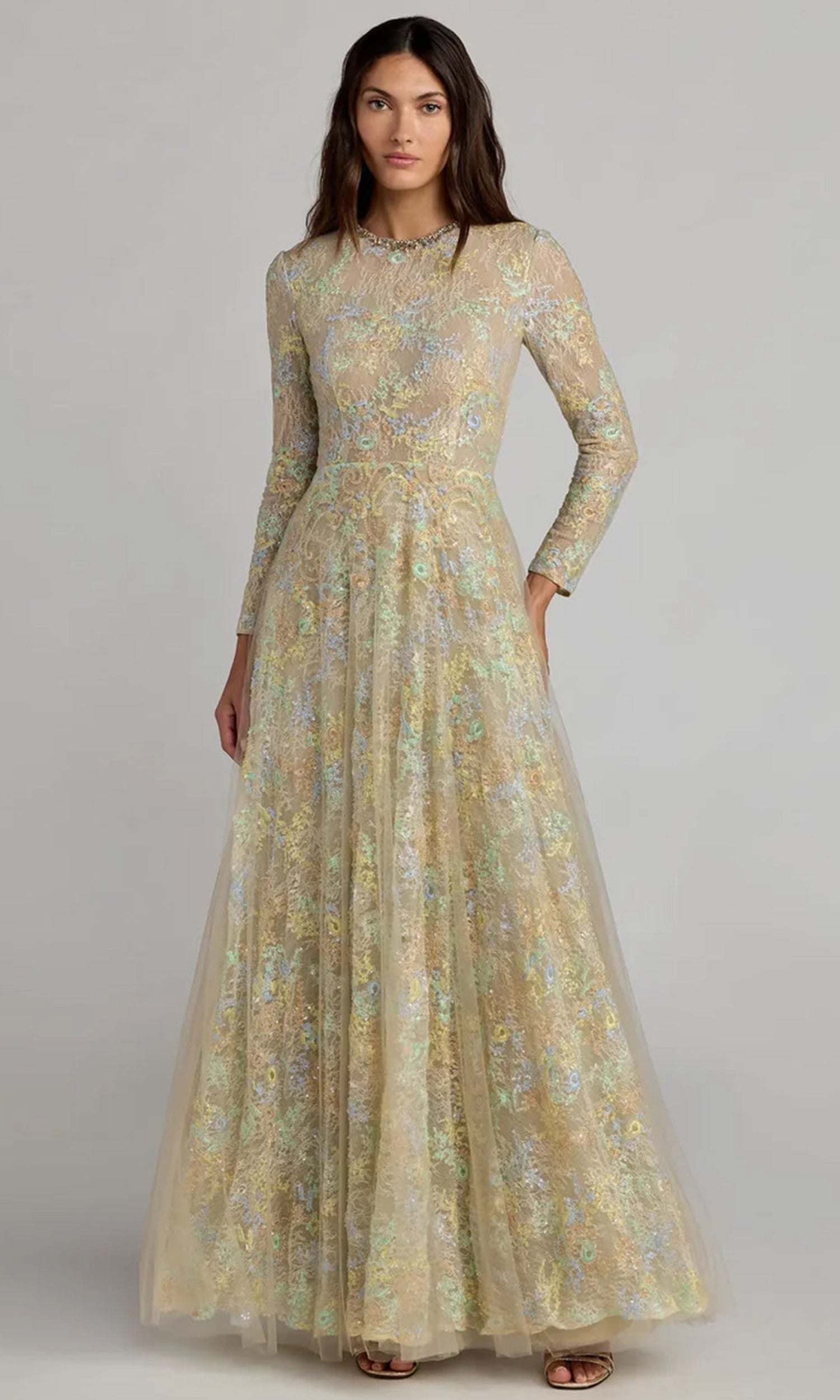 Mac Duggal 37016 - Long Sleeve Multicolor Embroidered Prom Gown