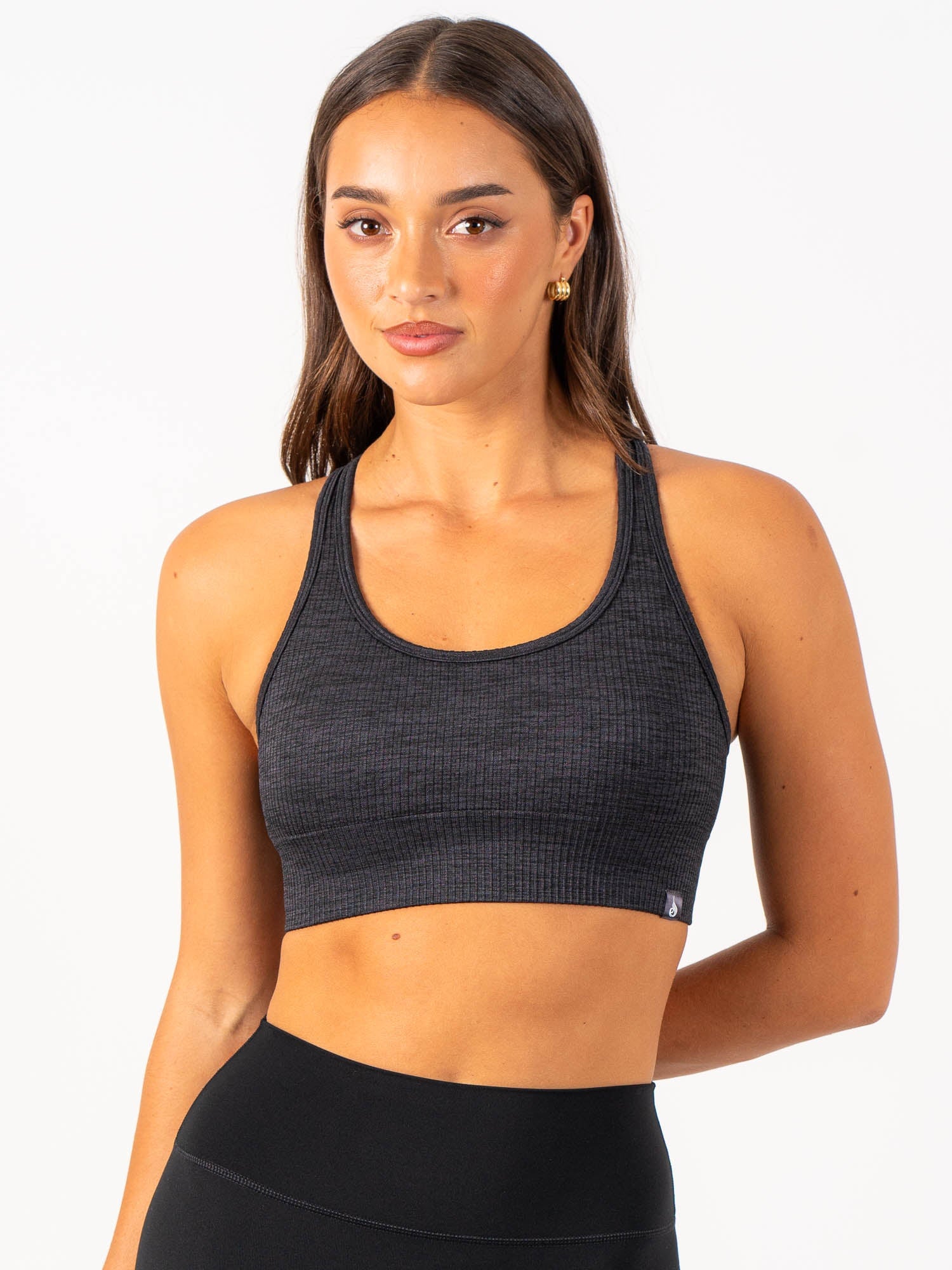 Rib Seamless Sports Bra - Black Marl