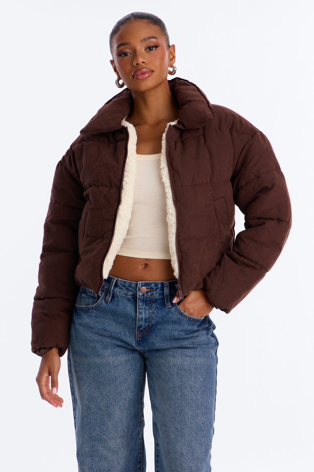 Too Hot To Handle Puffer Jacket - Chocolate