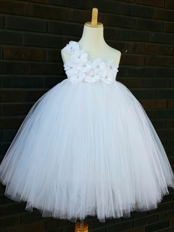 Fashionable One Shoulder Sleeveless Tulle Ball Gown Flower Girl Dresses