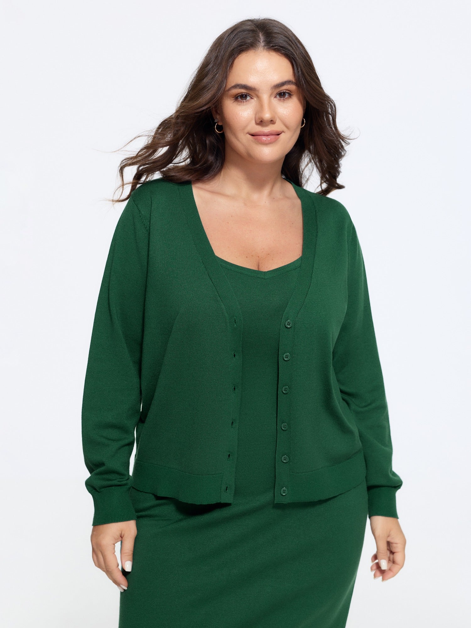 Textured Solid V Neck Front Button Cardigan