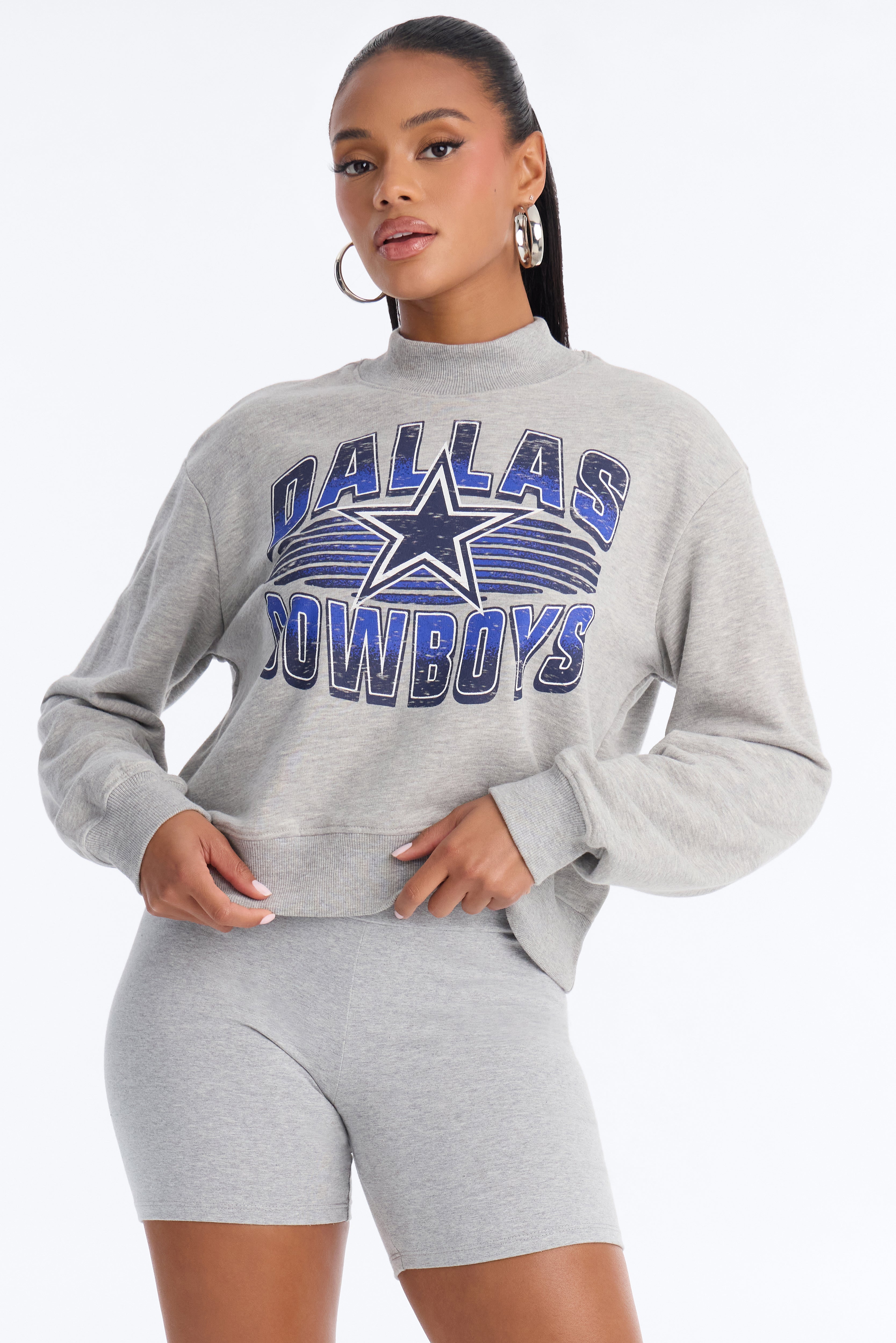NFL Dallas Cowboys Mock Neck Sweatshirt - Heather Grey