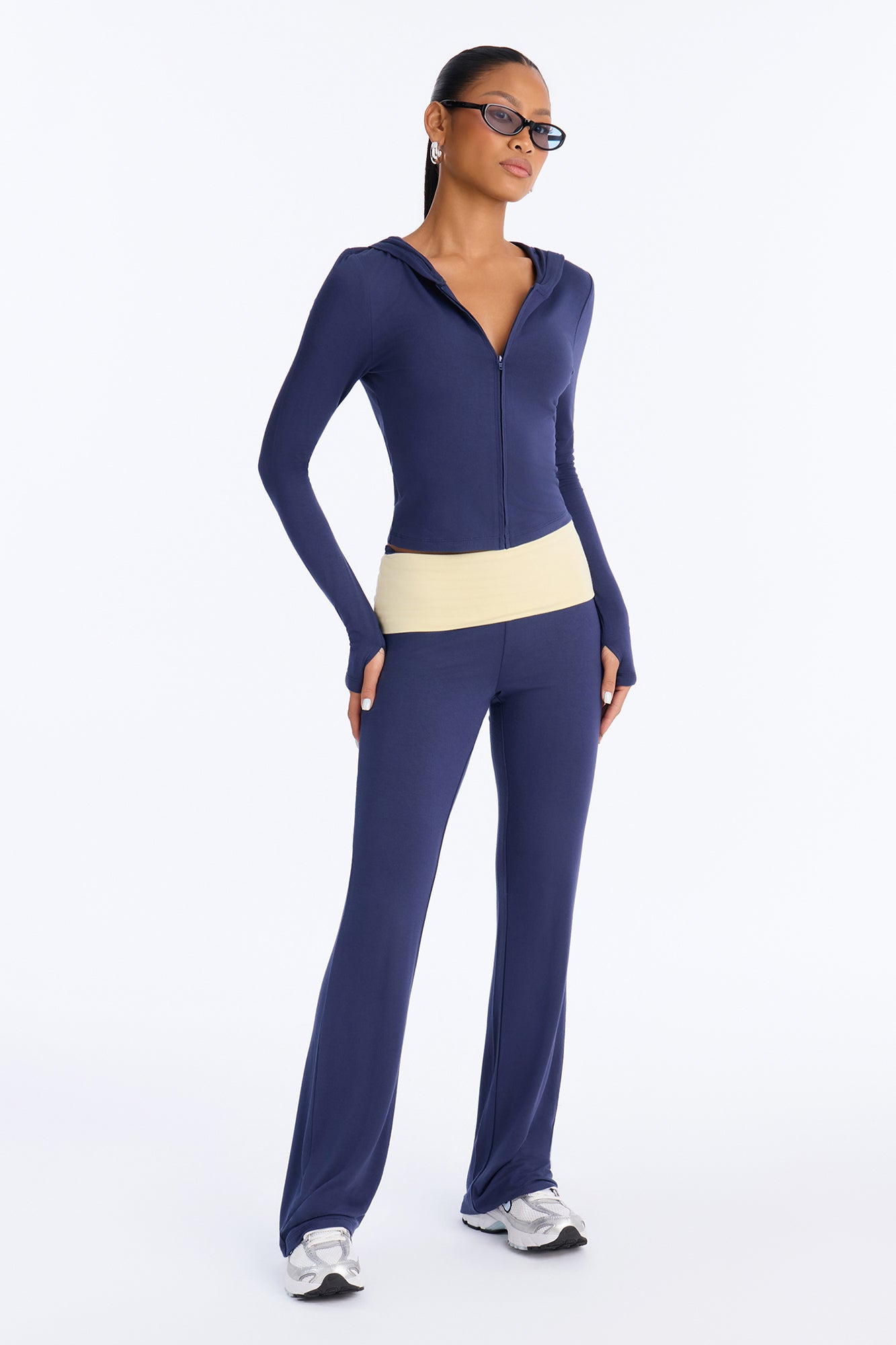 To Perfection Fold Over Pant Set - Navy/combo