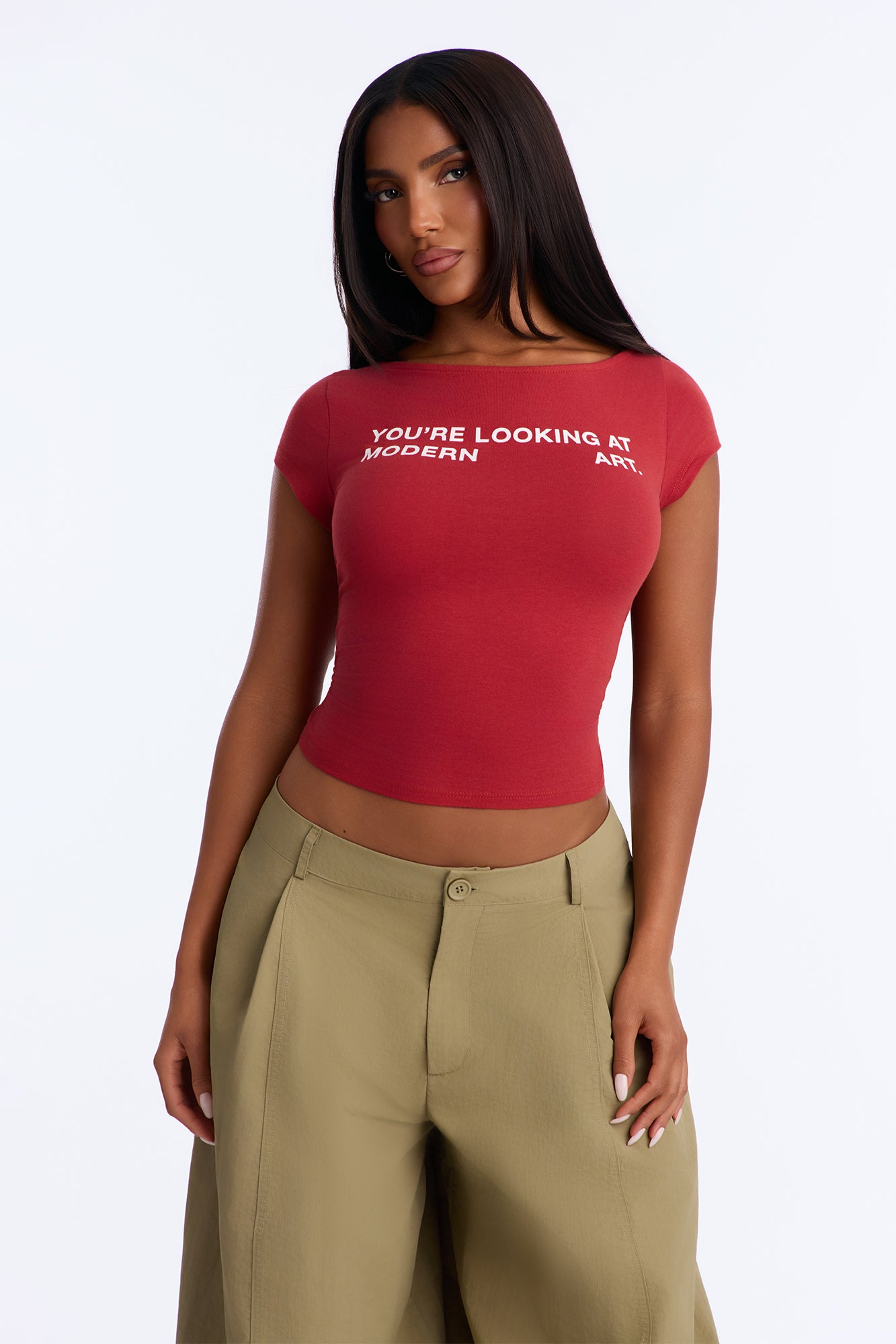 Modern Art Boat Neck Top - DarkRed