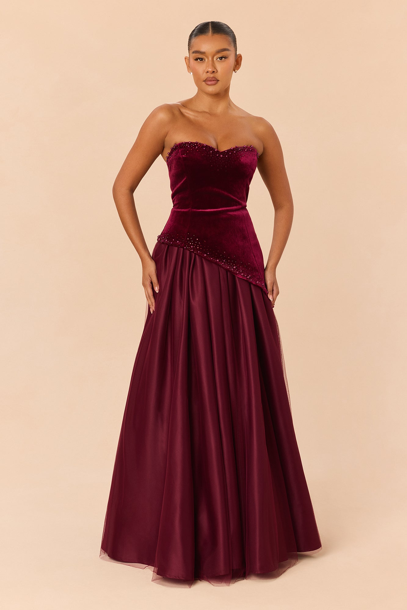 Kenzie Velvet Ball Gown - Wine