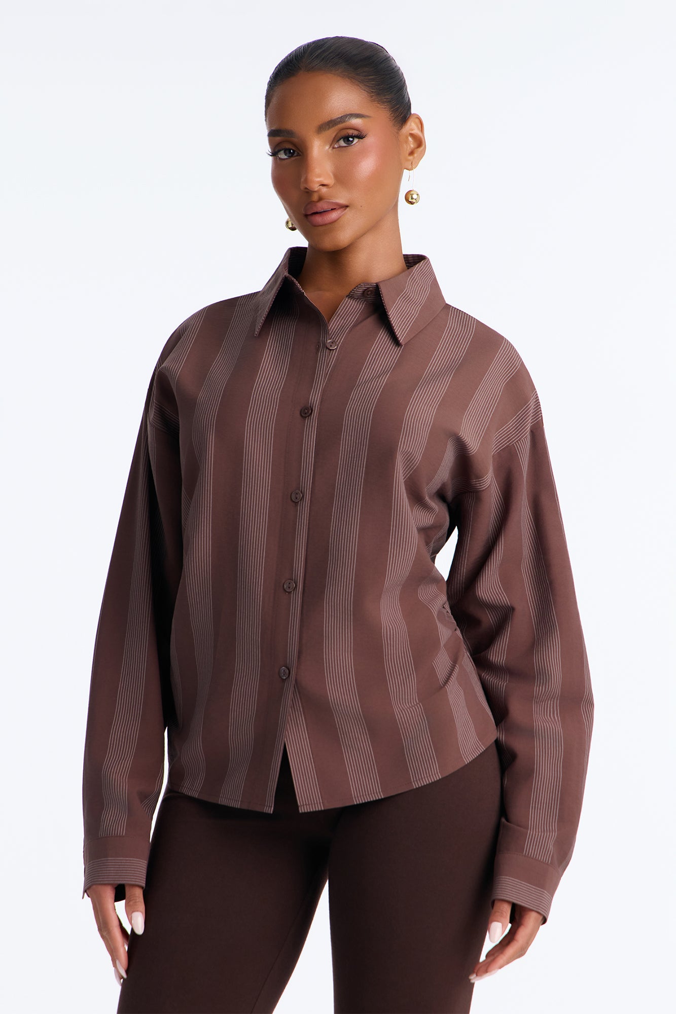 Striking Aura Lace Up Shirt - Chocolate