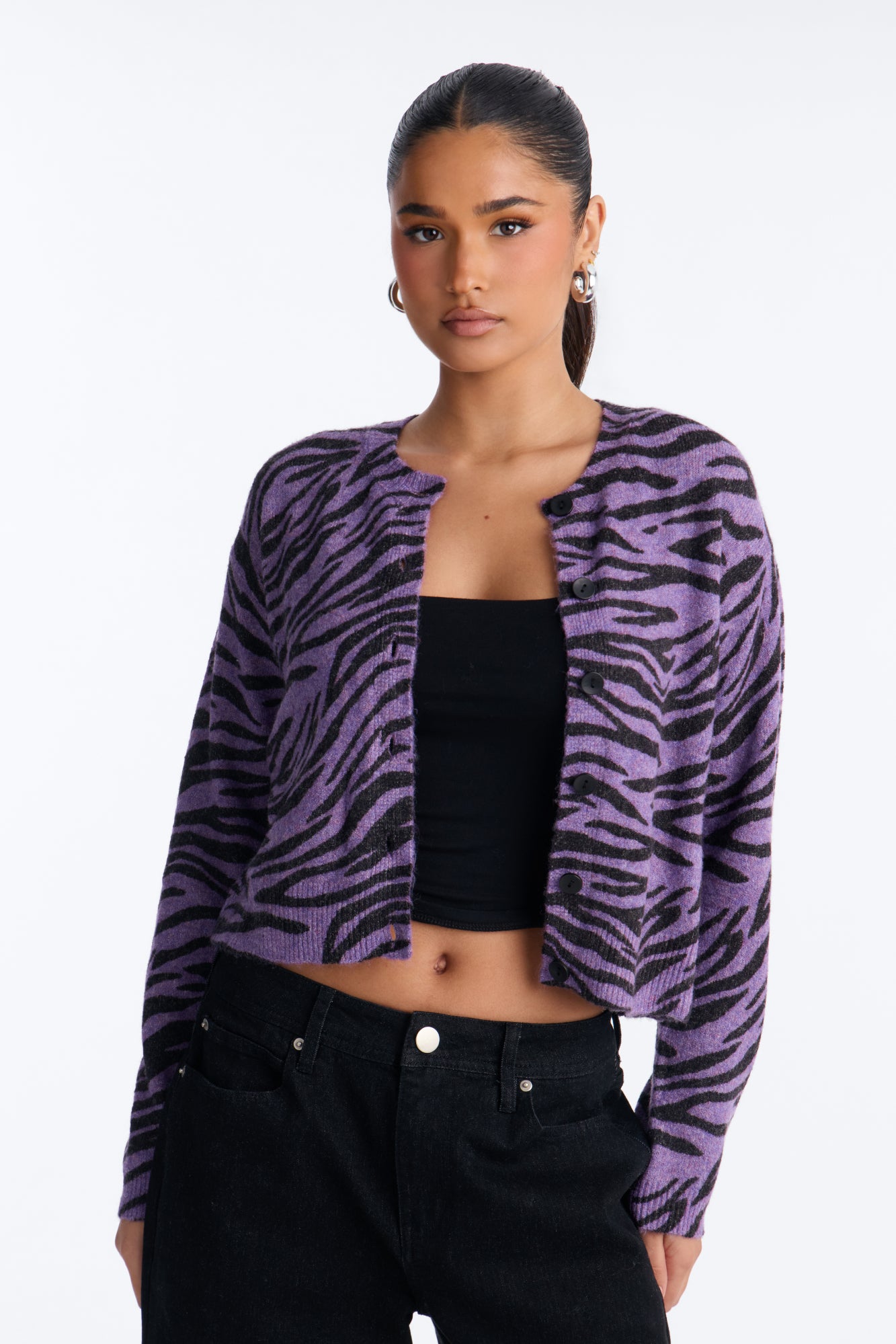 Born Wild Zebra Cardigan - Black/Purple