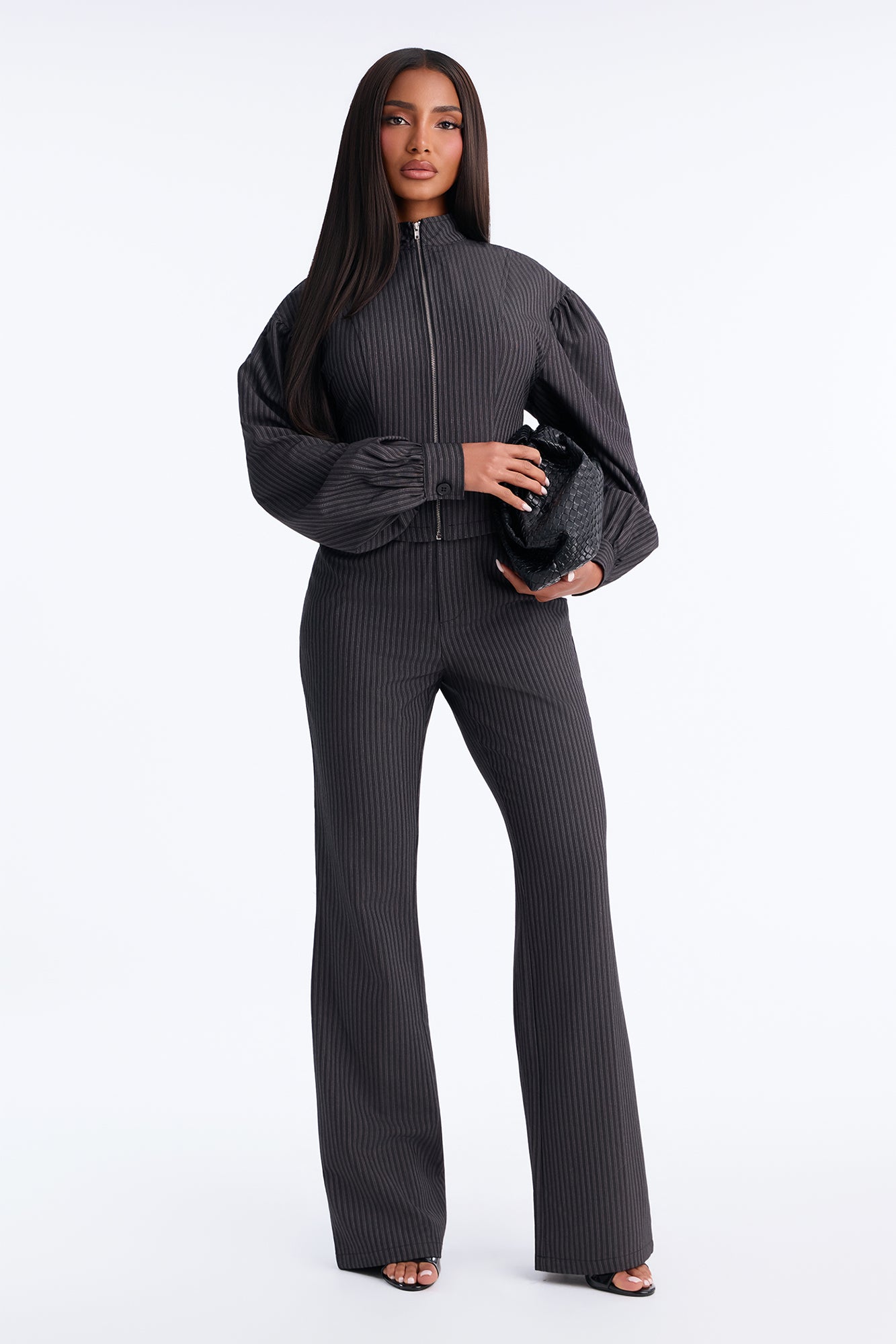 Azalia Striped Pant Set - Charcoal