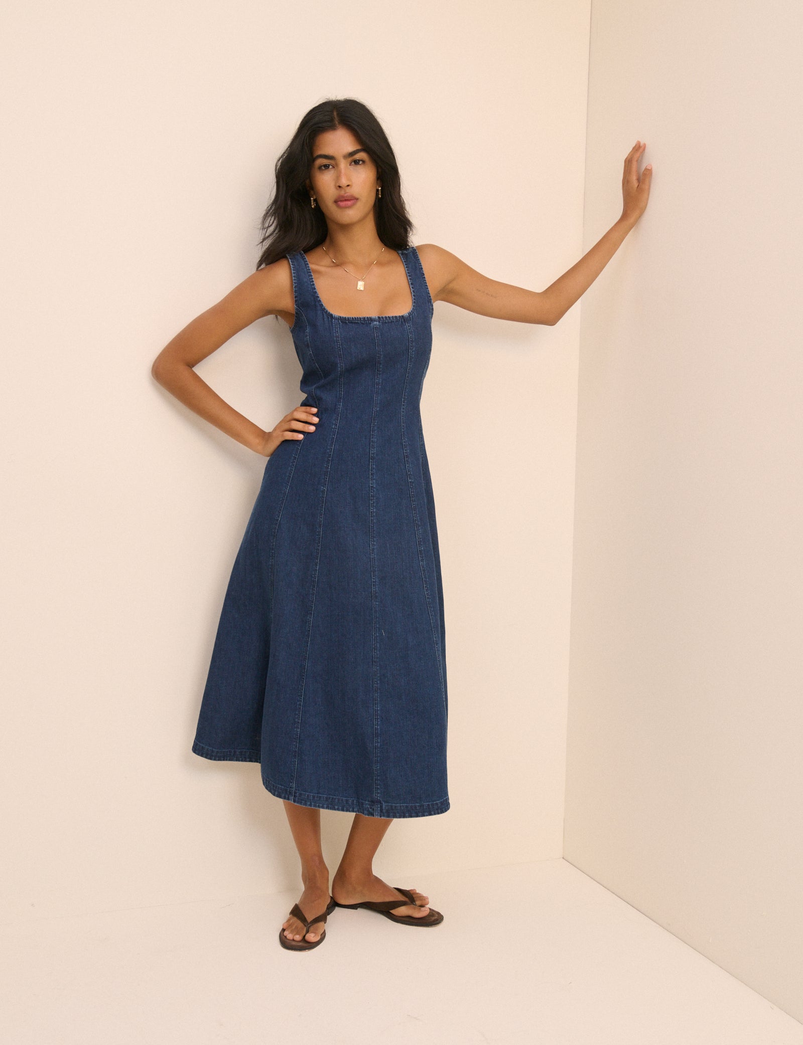 Dark Wash Denim Rowe Midi Dress