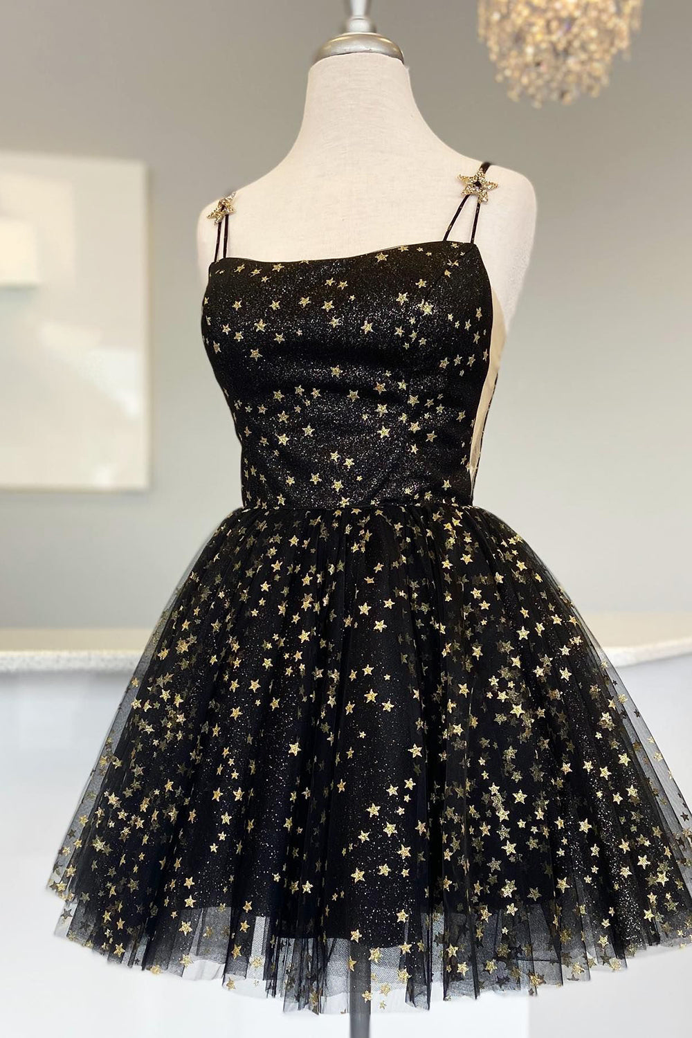 Sparkly Black Sequins Stars A-Line Short Homecoming Dress/Mini Dress