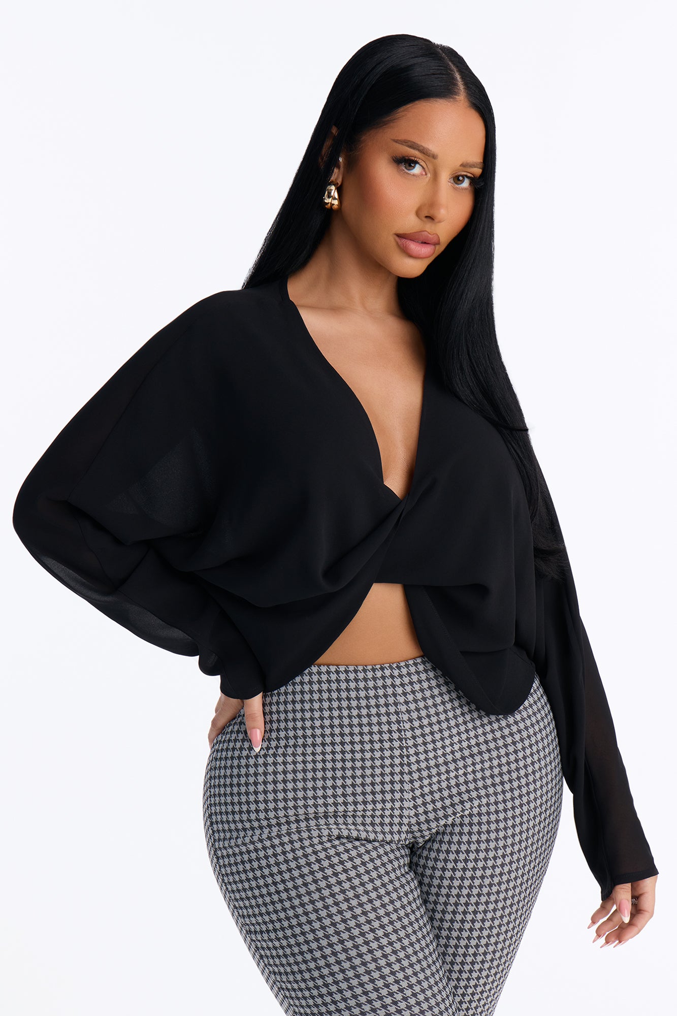 Collecting Cities Twisted Chiffon Blouse - Black