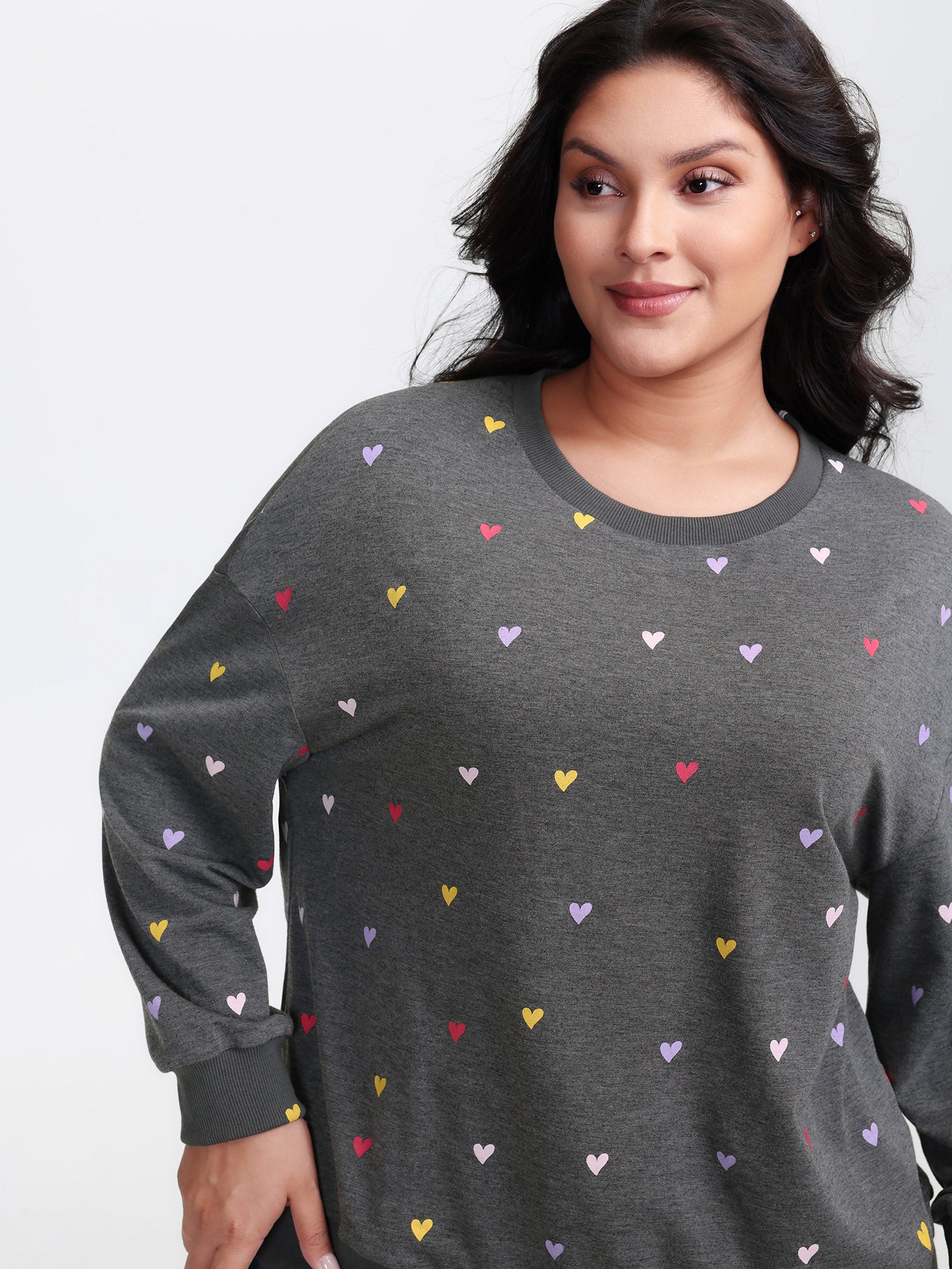 Supersoft Heart Print Ribbed Sweatshirt