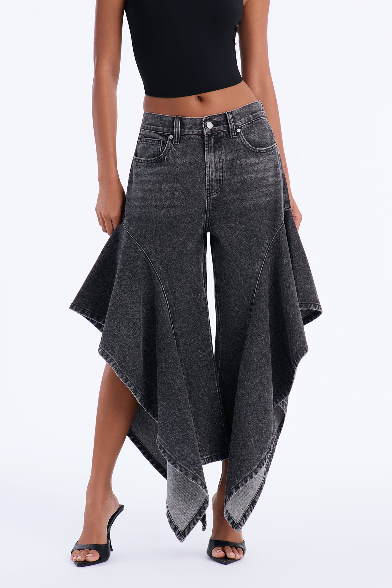 Cascadia Ruffled High Rise Denim Jorts - Black Wash