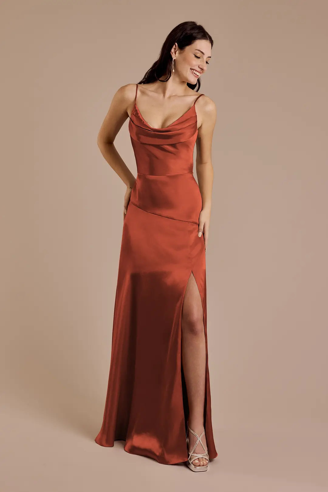 Charmeuse Cowl Neck Sheath Dress