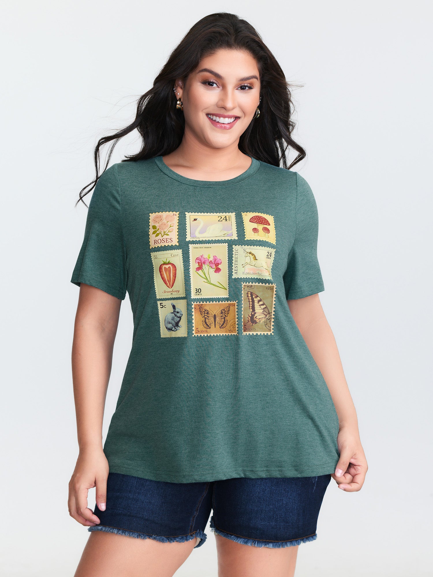 Supersoft Vintage Stamps Print T-Shirt