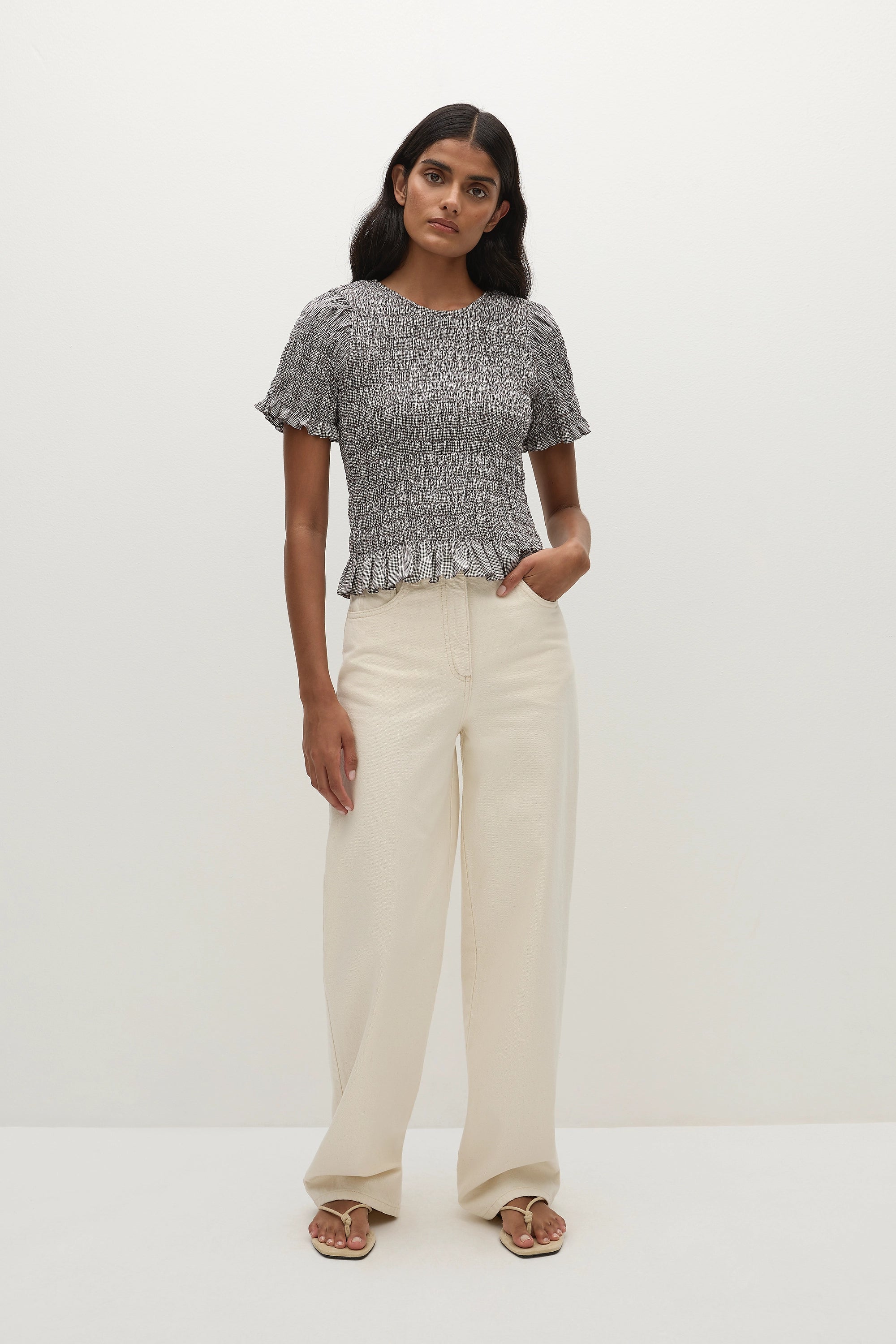Edda Top Hanne Gingham Espresso - Final Sale