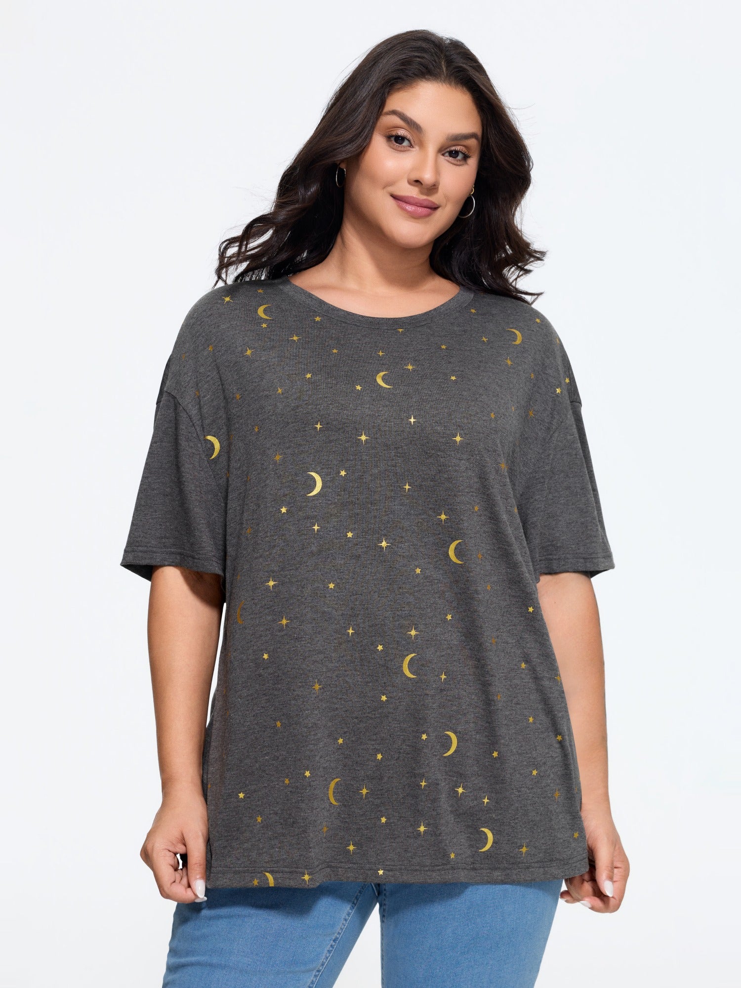 Supersoft Moon & Star Print Crew Neck T‑Shirt