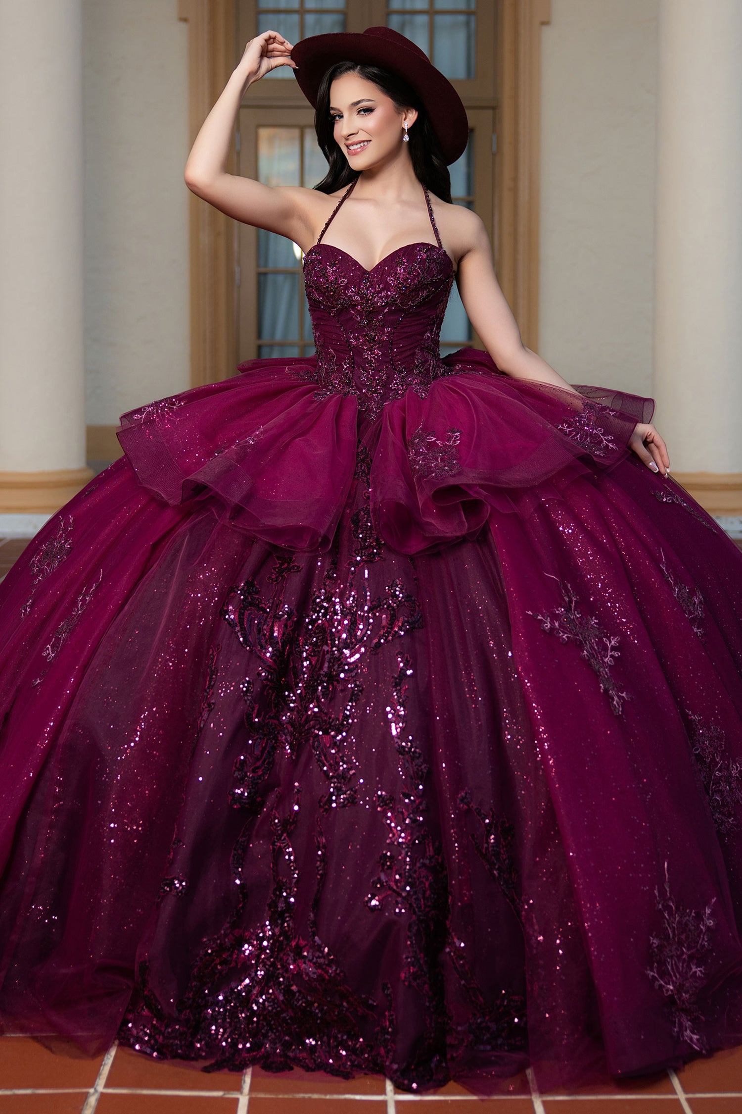 Vizcaya by Mori Lee 4080056 - Ruffled Peplum Beaded Quinceneara Gown