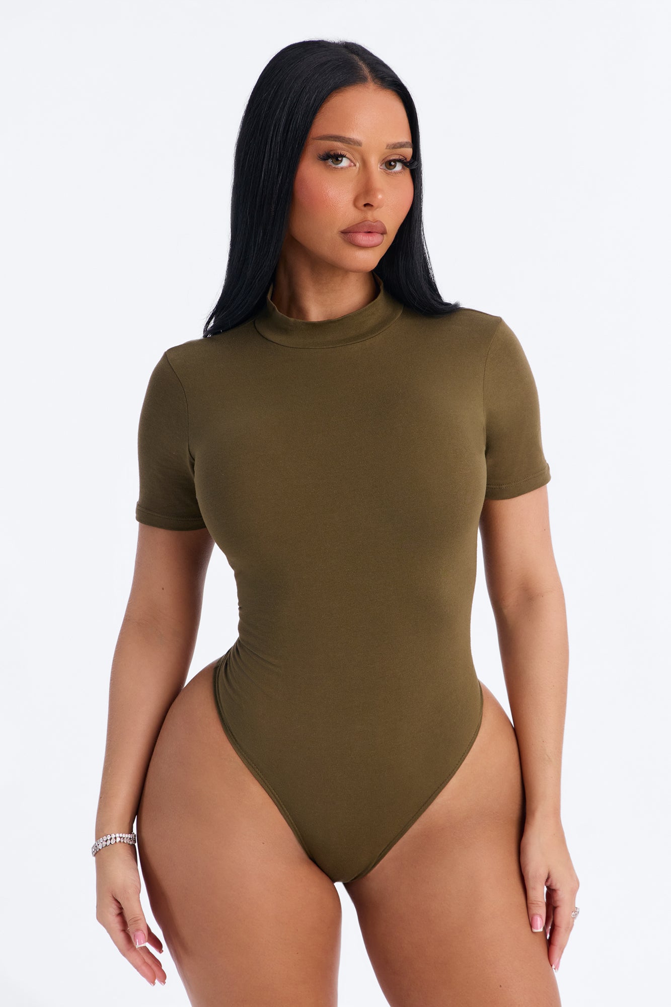Basic Mock Neck Bodysuit - Dark Olive