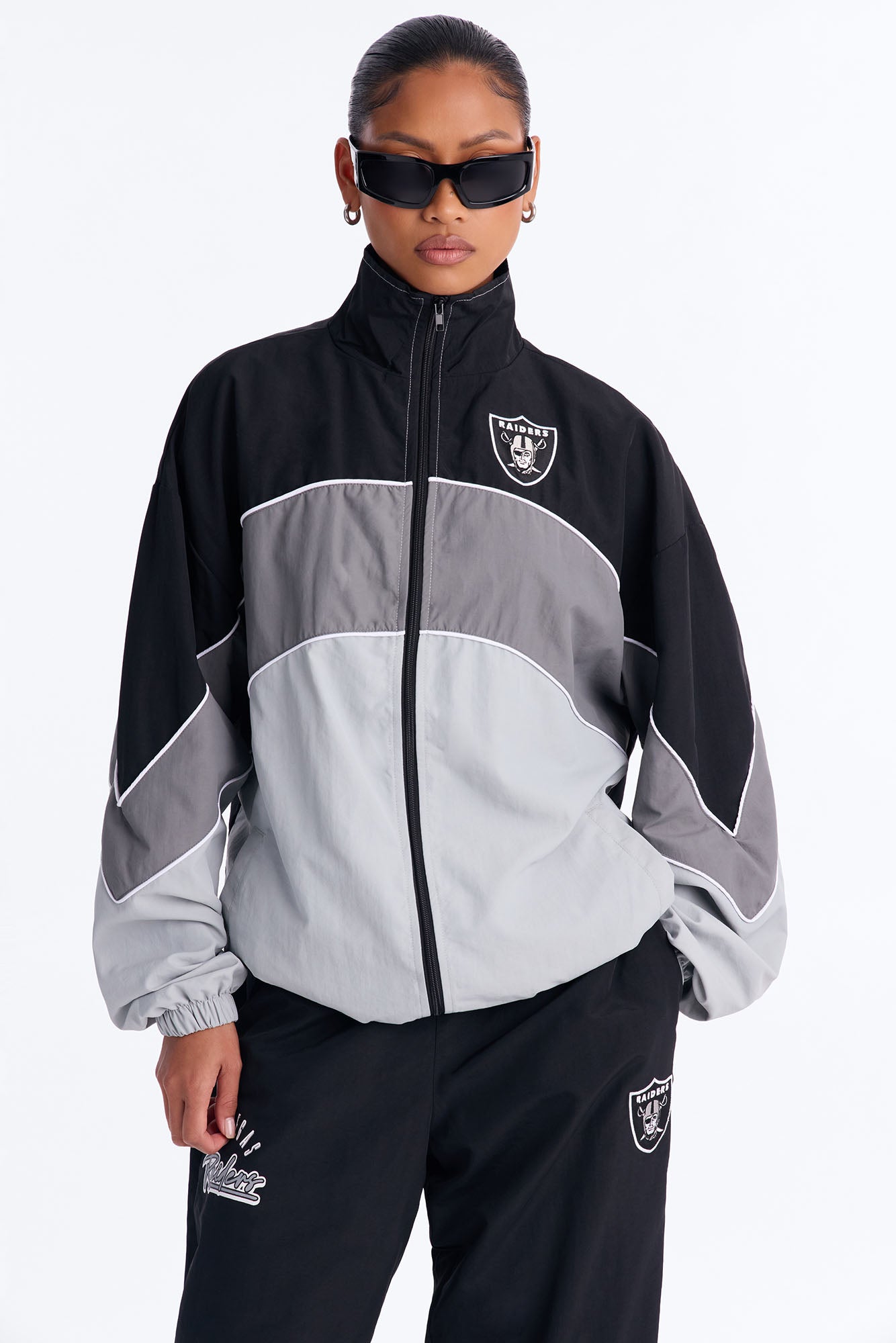 NFL Raiders Windbreaker Zip Up Jacket - Black