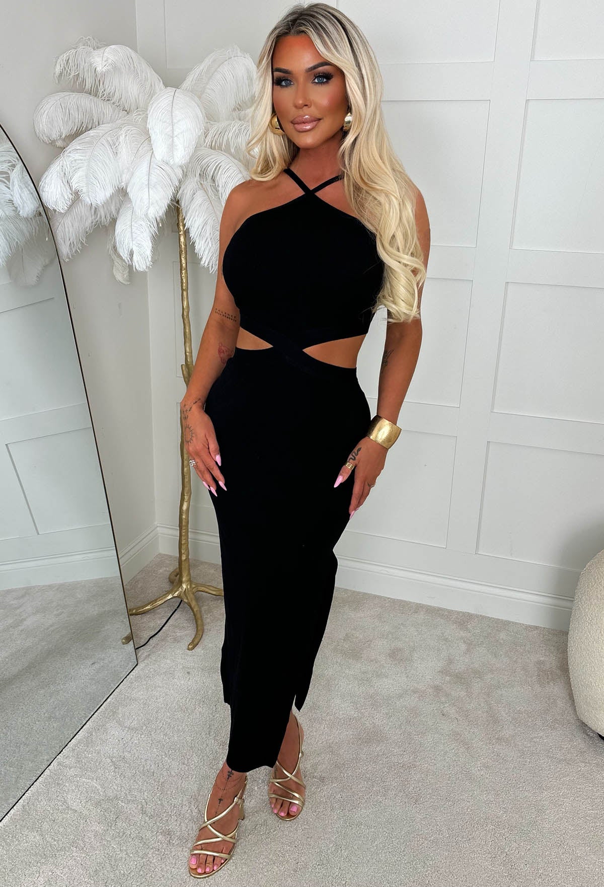 Match Maker Black Cut Out Halter Neck Knitted Dress
