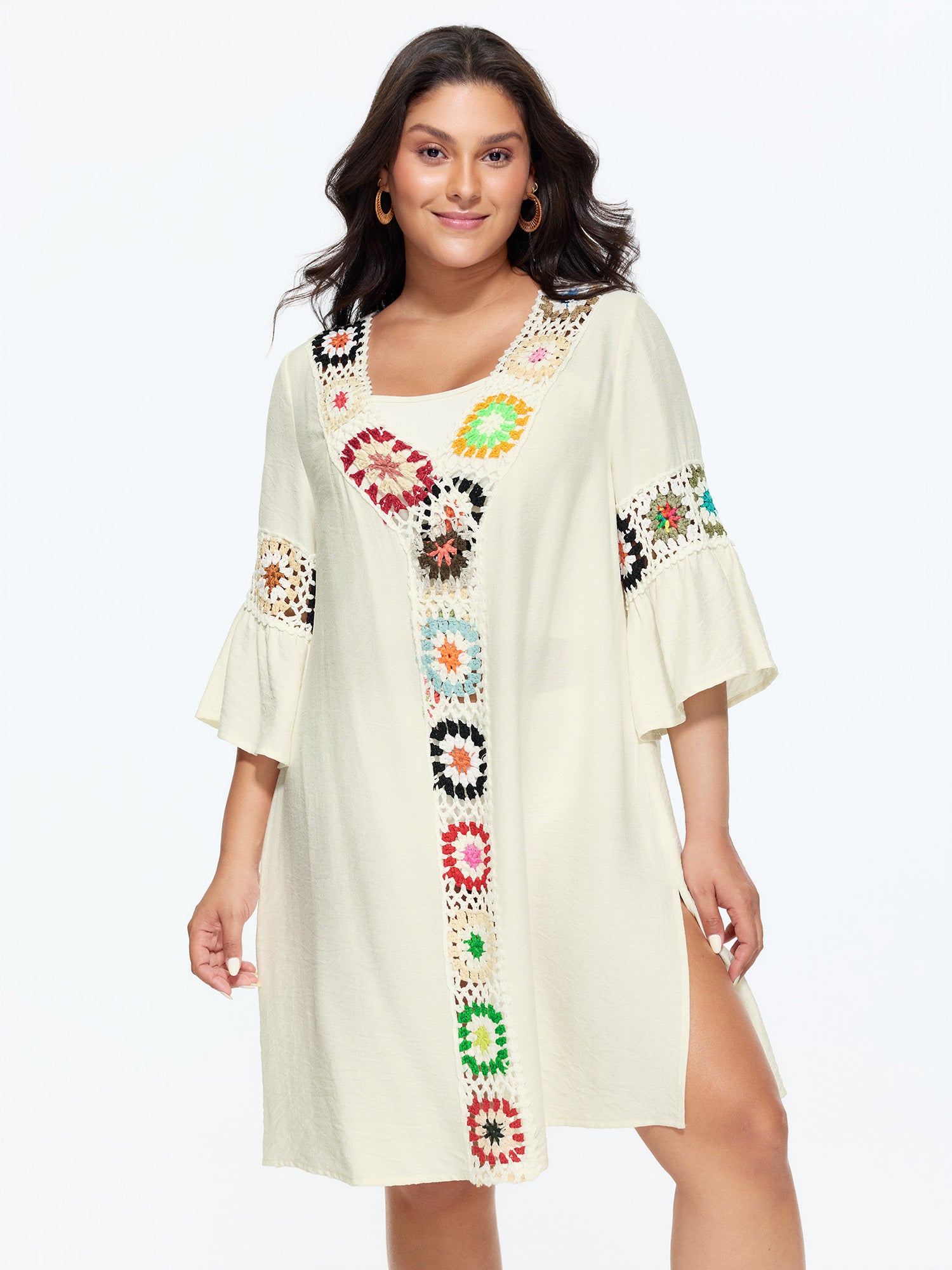 Supersoft Multi-Color Floral Crochet Split Cover-Up
