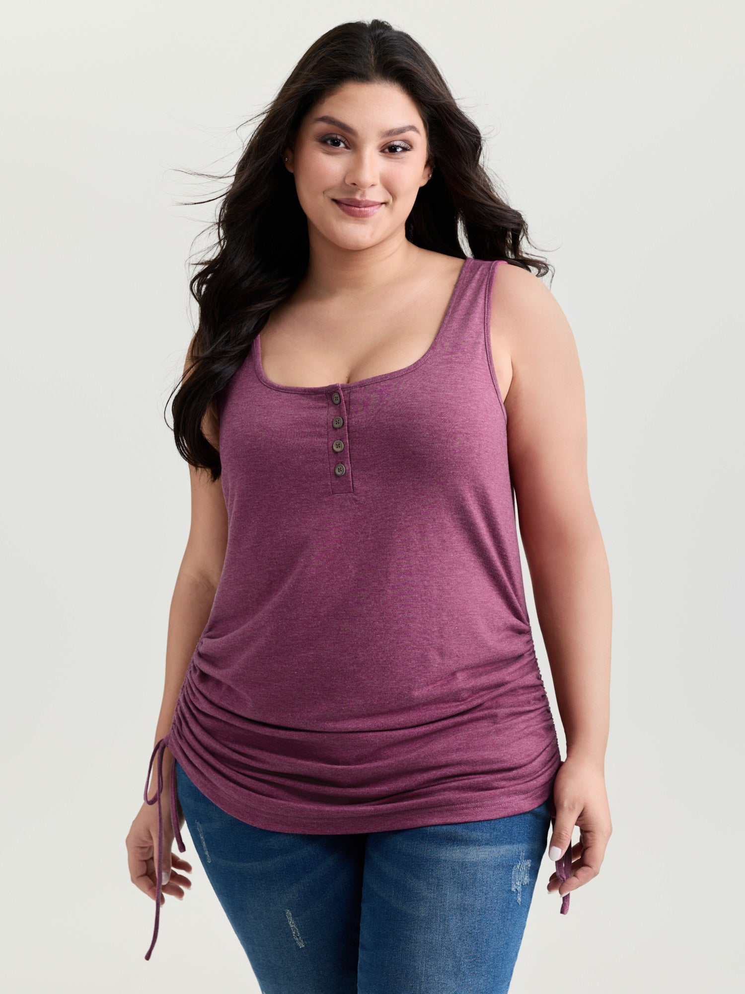 Supersoft Drawstring Ruched Scoop Neckline Tank Top