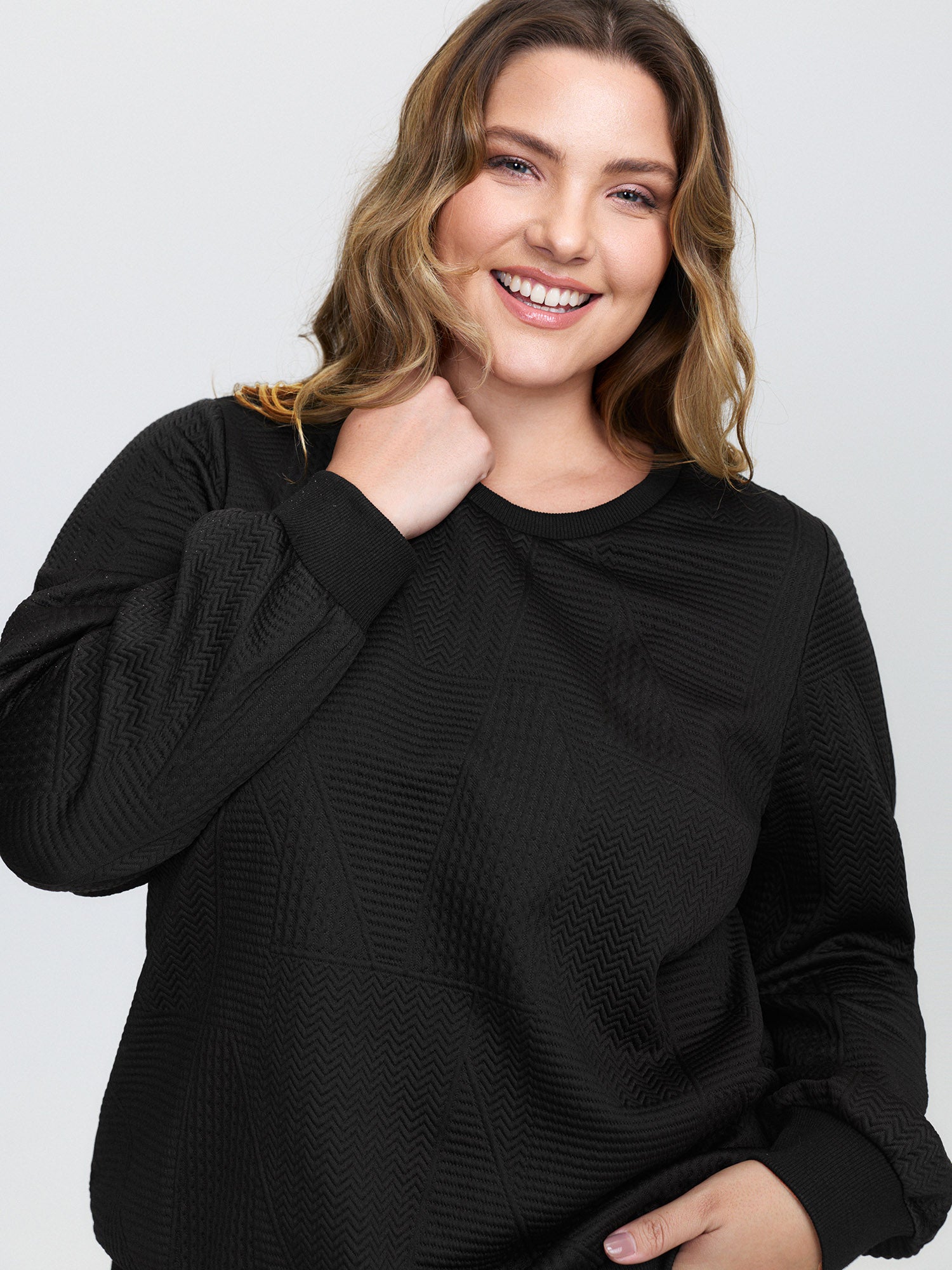 Round Neck Textured Solid Sweatshirt