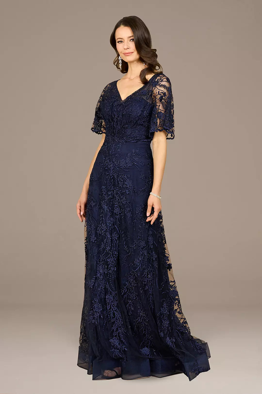 Elegant Cape Sleeve A-line Gown