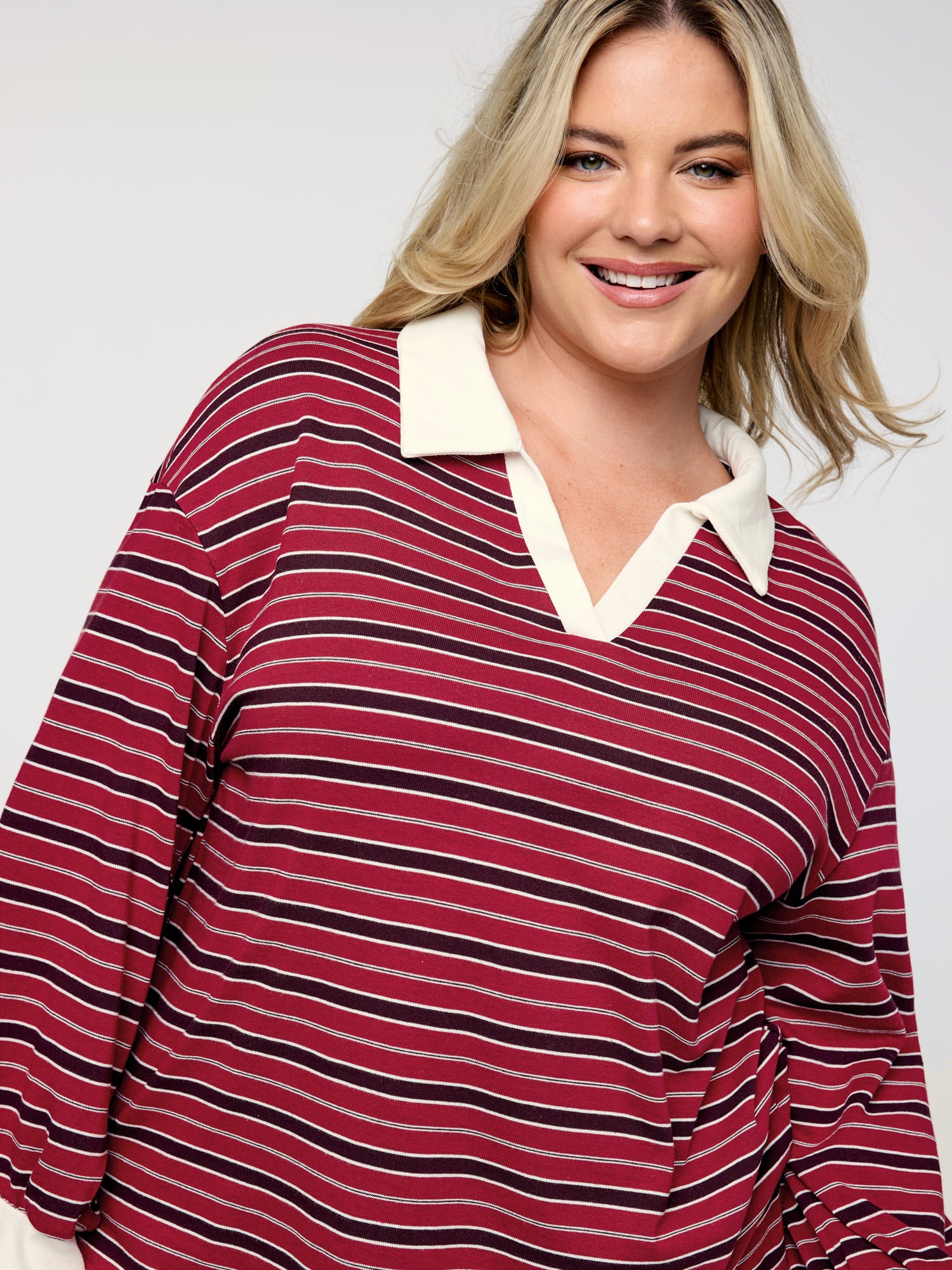 Yarn-Dyed Stretchy Stripes Collar Sweatshirt