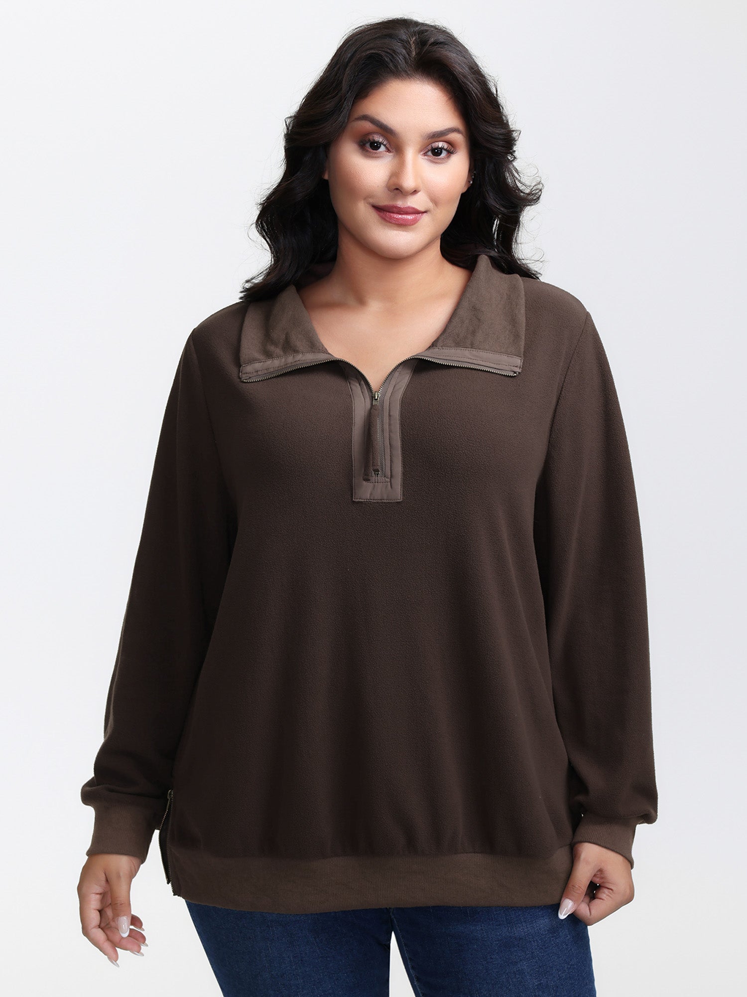 Mixed Material Spliced Collar Sweatshirt