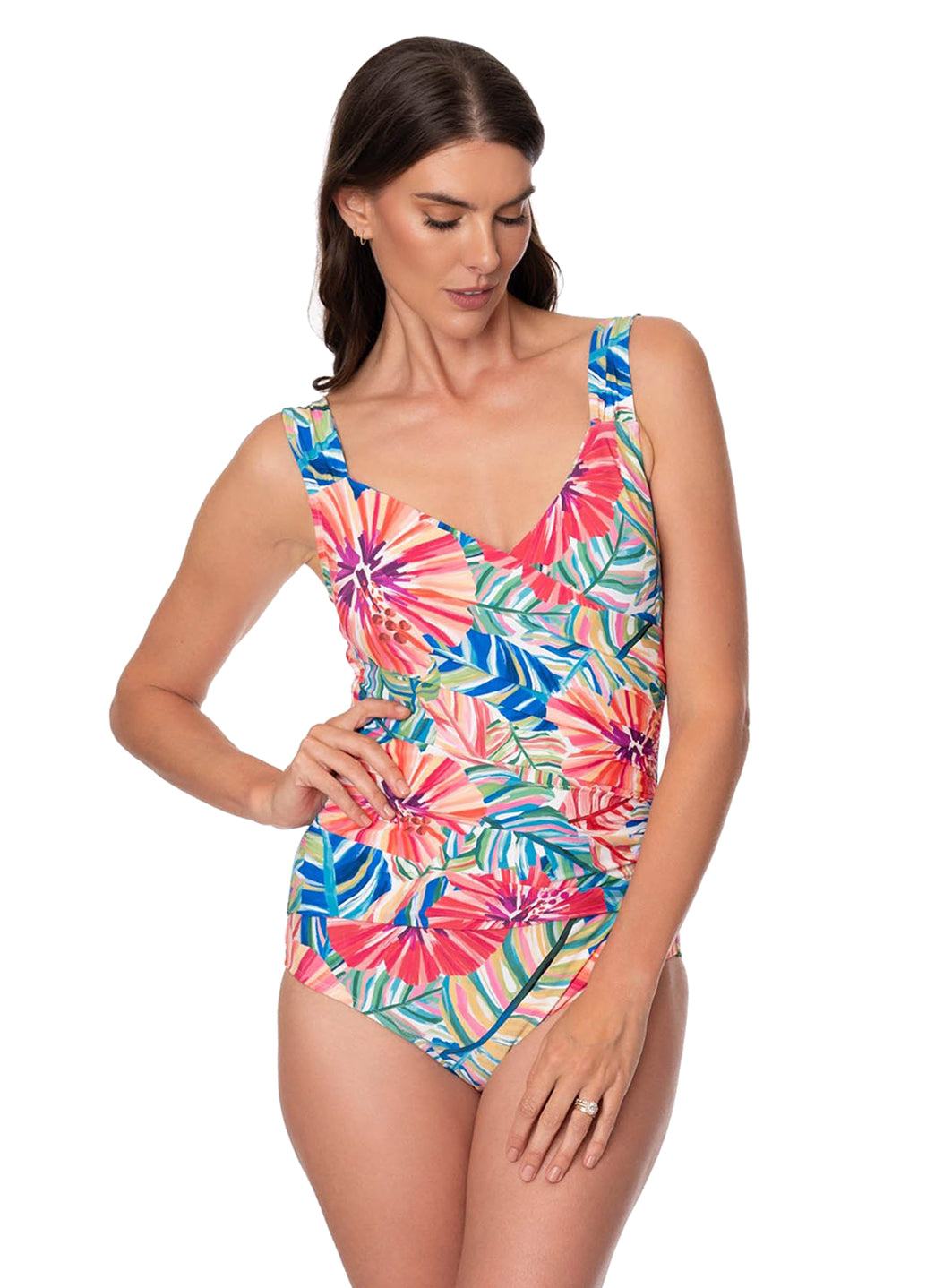 Jantzen Women's Garden Explosion Surplice One Piece Swimsuit