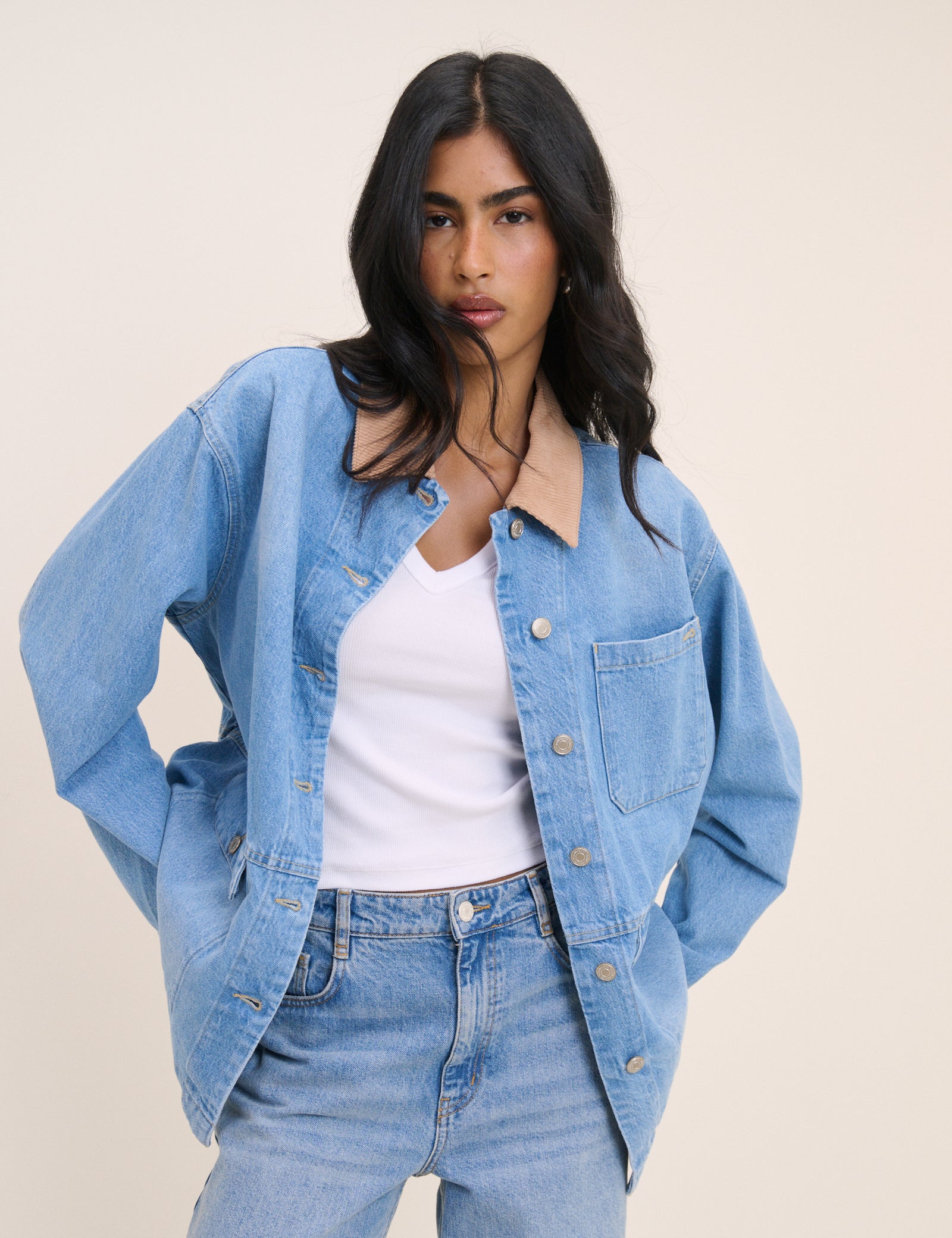 Blue Denim Cord Collar Jacket