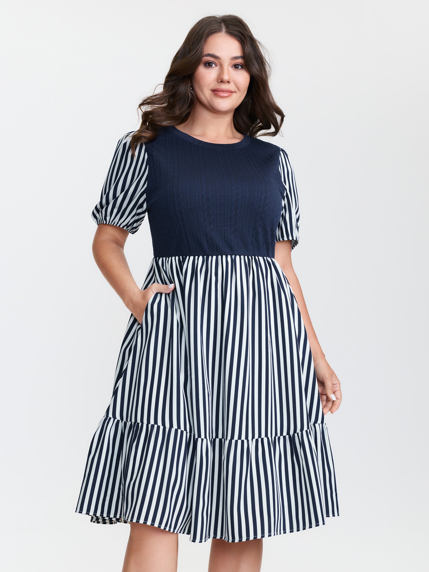 Striped Color Contrast Lined Mini Dress