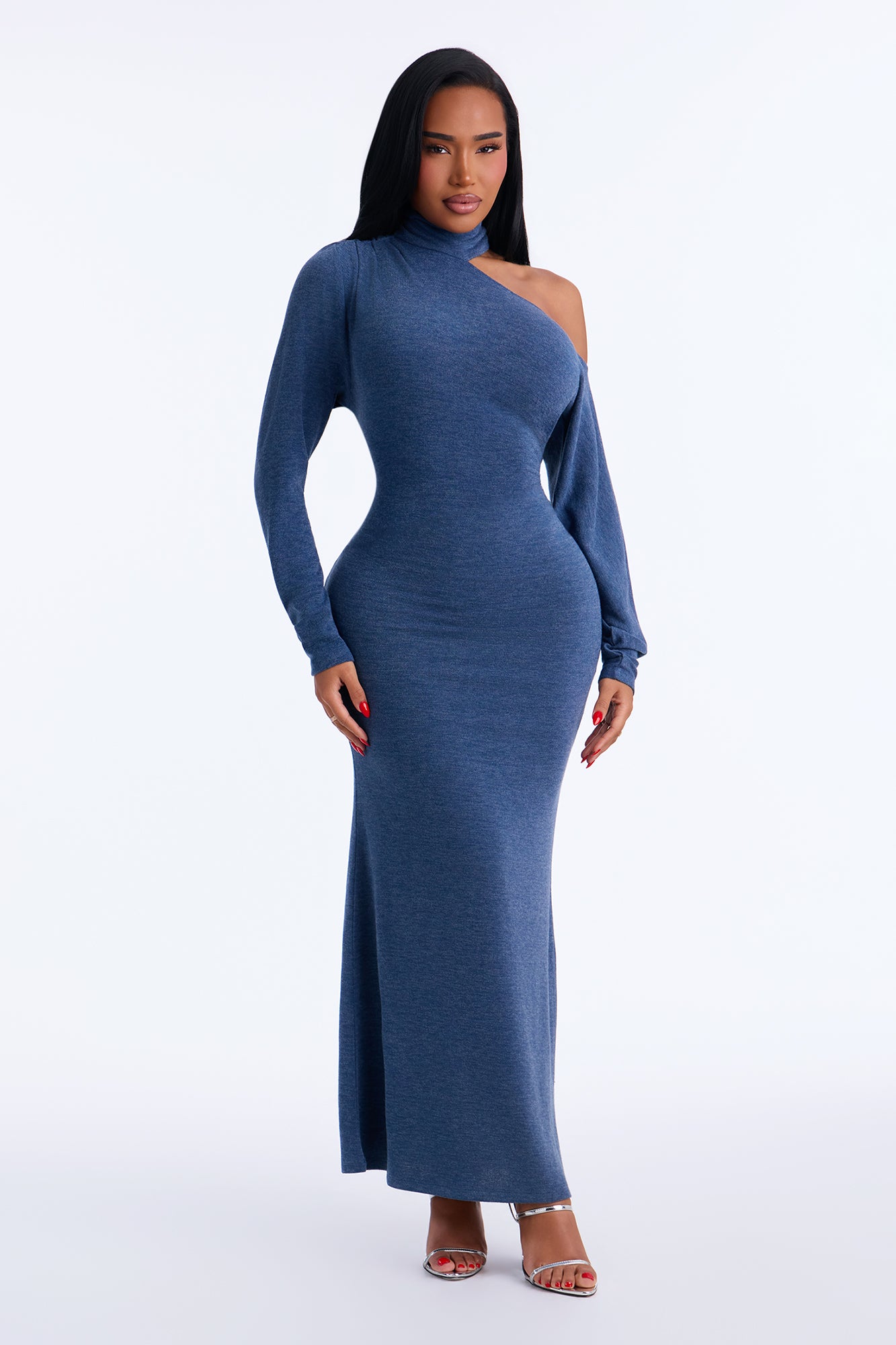 Come Closer Long Sleeve Maxi Sweater Dress - Blue