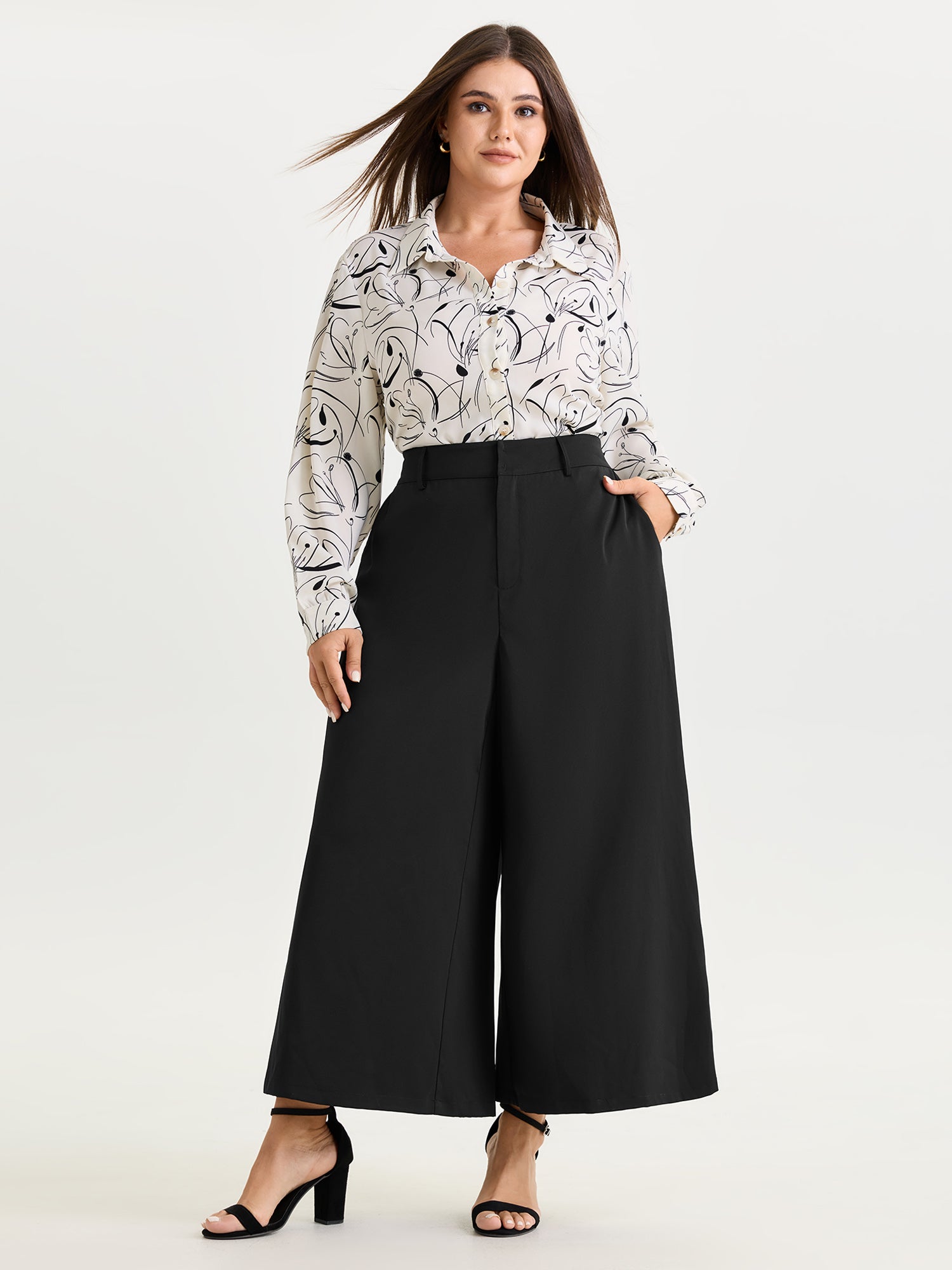 Stretchy Wide Waistband Wide-Leg Pants