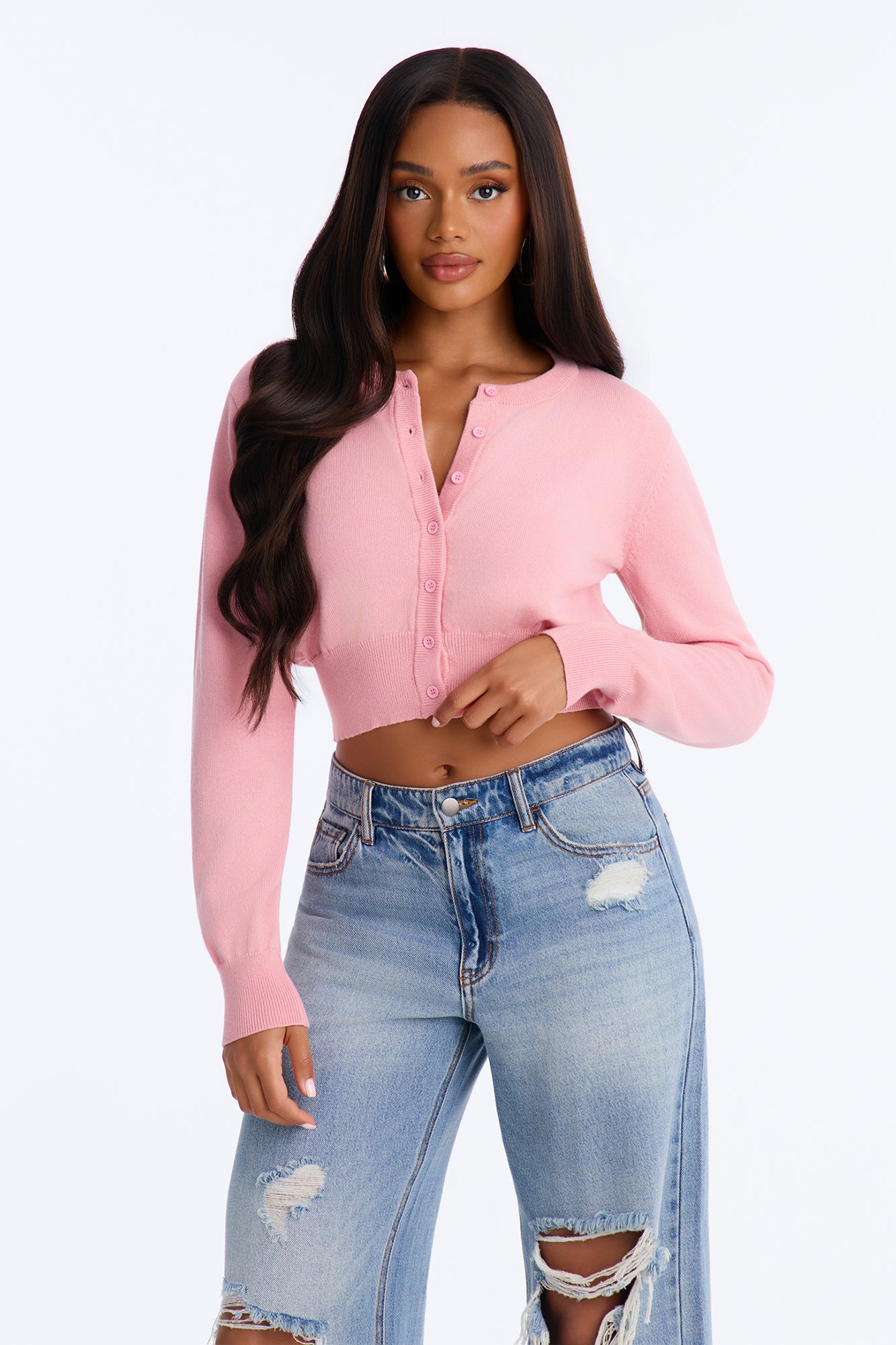 Warm Hearts Button Up Cardigan - Pink
